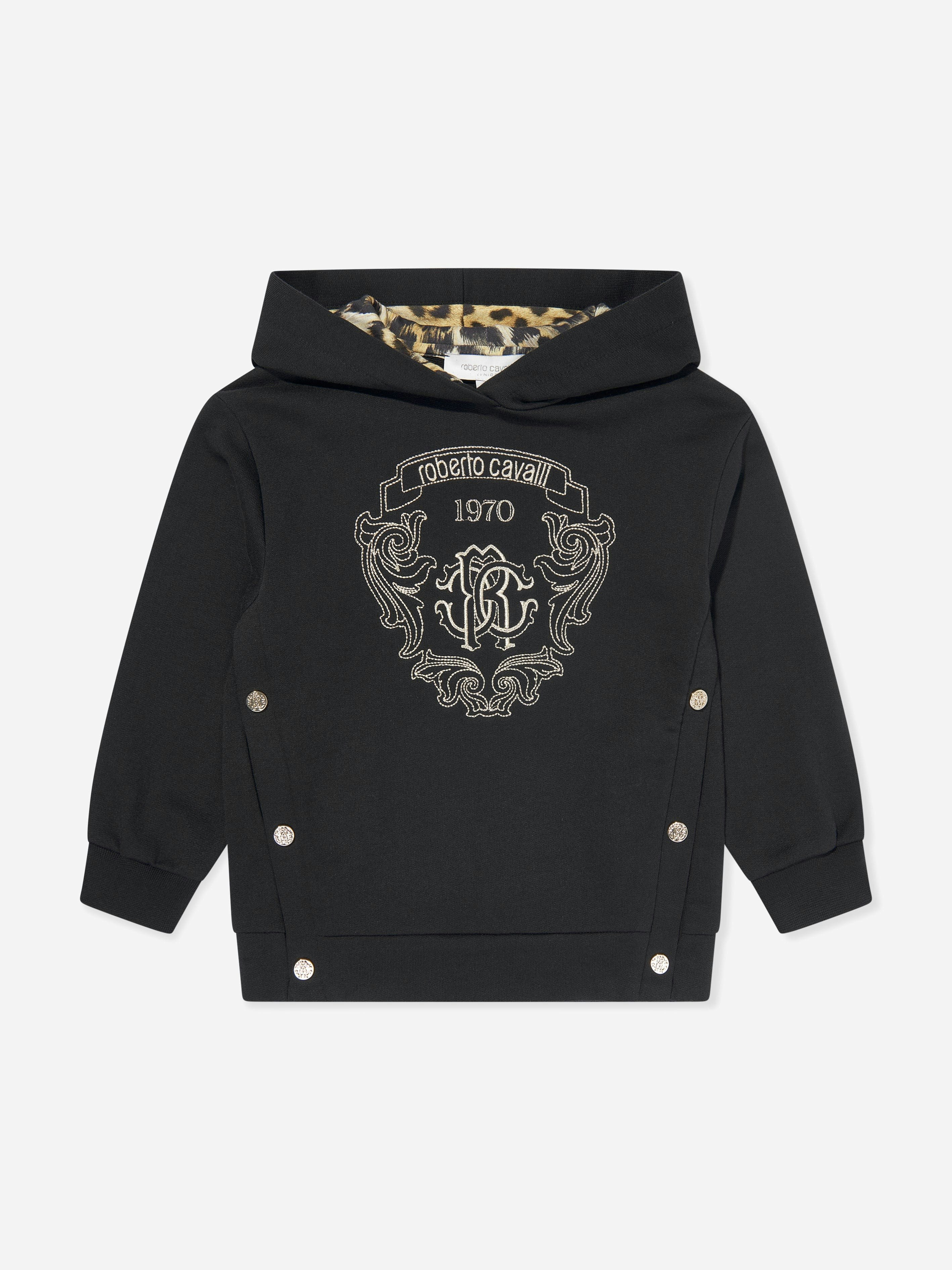Roberto Cavalli Girls Black Embroidered Hoodie In - 4 Yrs