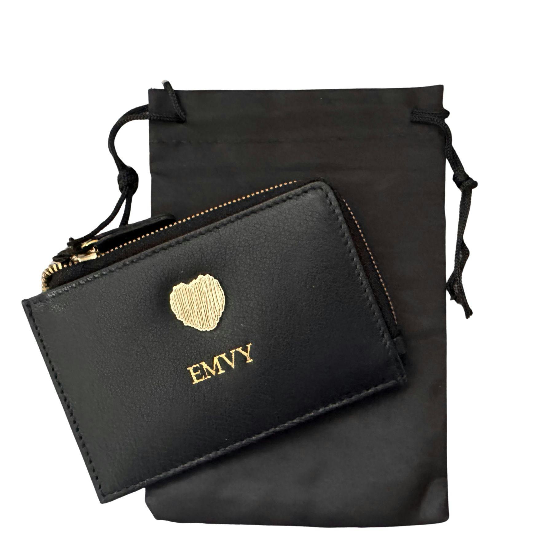 Love Emvy Black Signature Heart Leather Coin & Card Purse