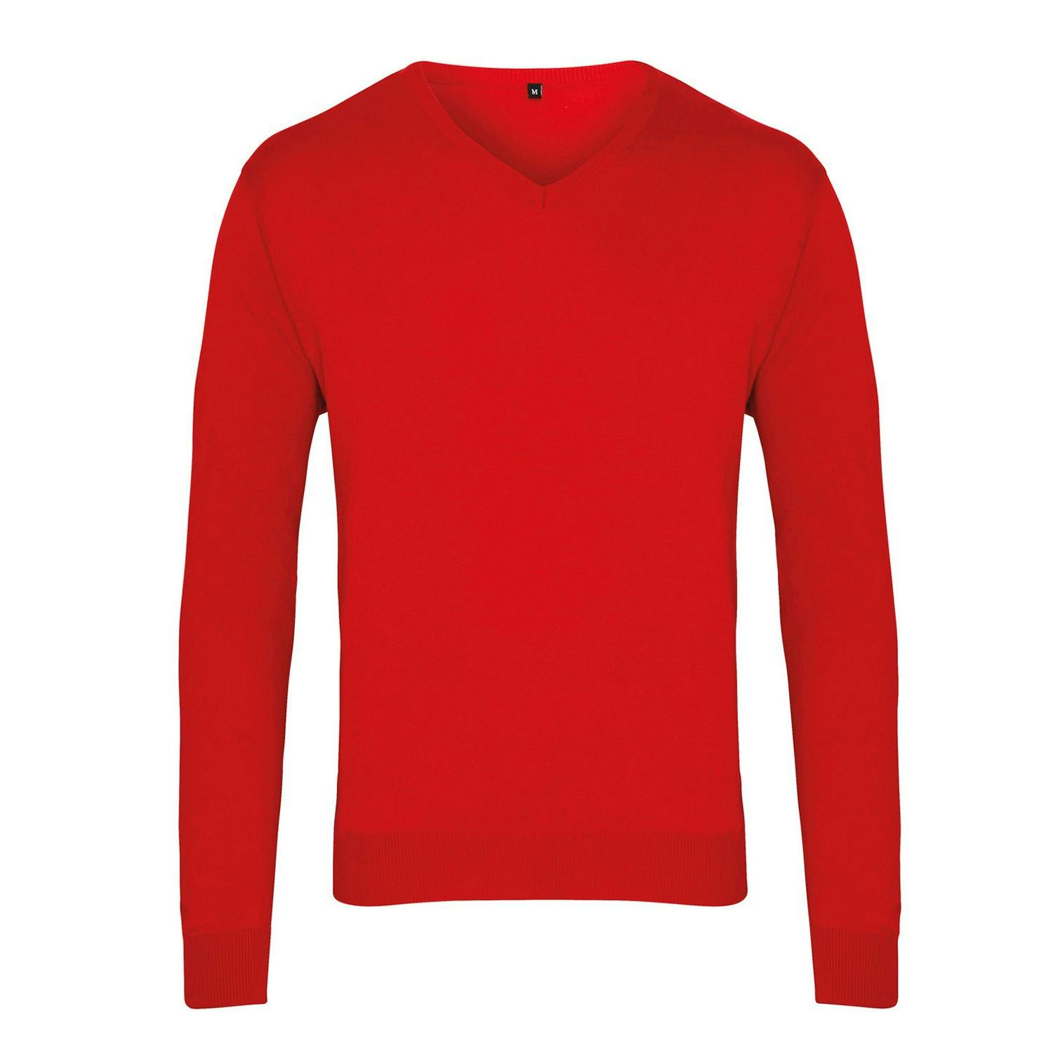 Premier Mens Knitted Cotton Acrylic V Neck Sweatshirt (Red) - Size X-Large - Image 3