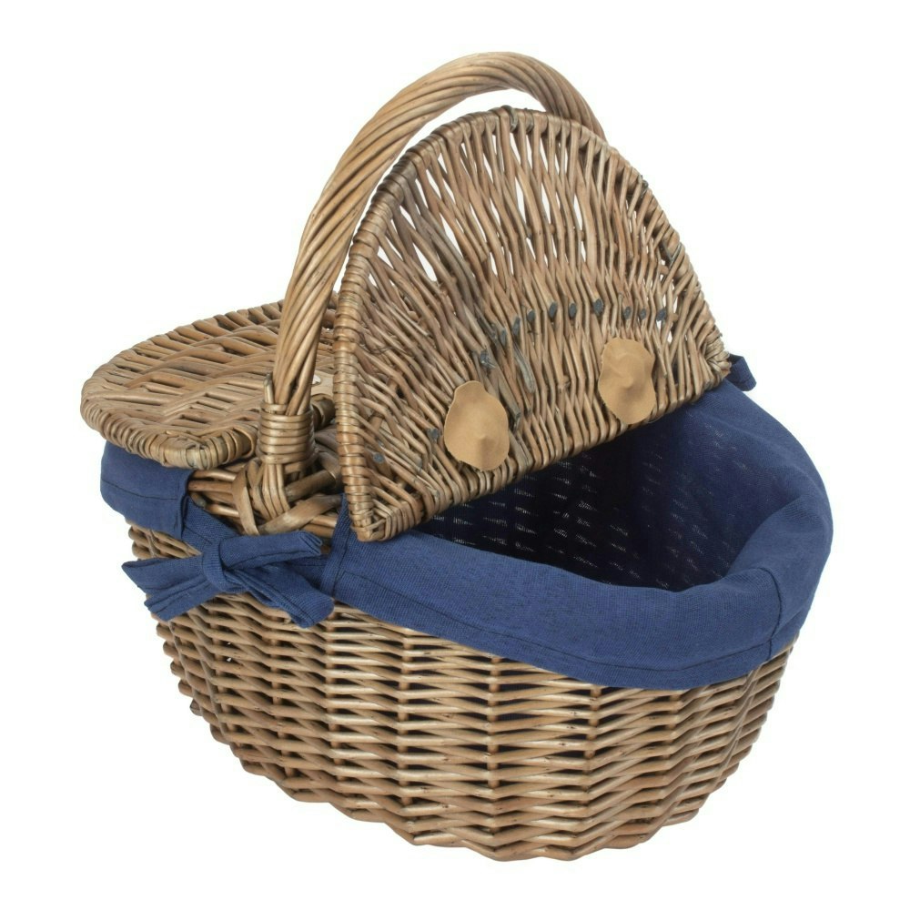 Rackhams Red Small Antique Wash Double Lidded Oval Shopping Basket - Garden Rose