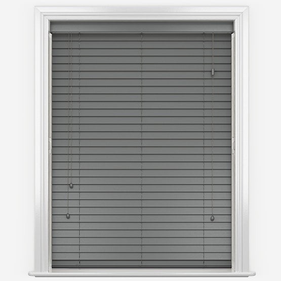 Rackhams Grey/Grain Smooth Faux Wood Fine Venetian Blinds With Strings - 190Cm