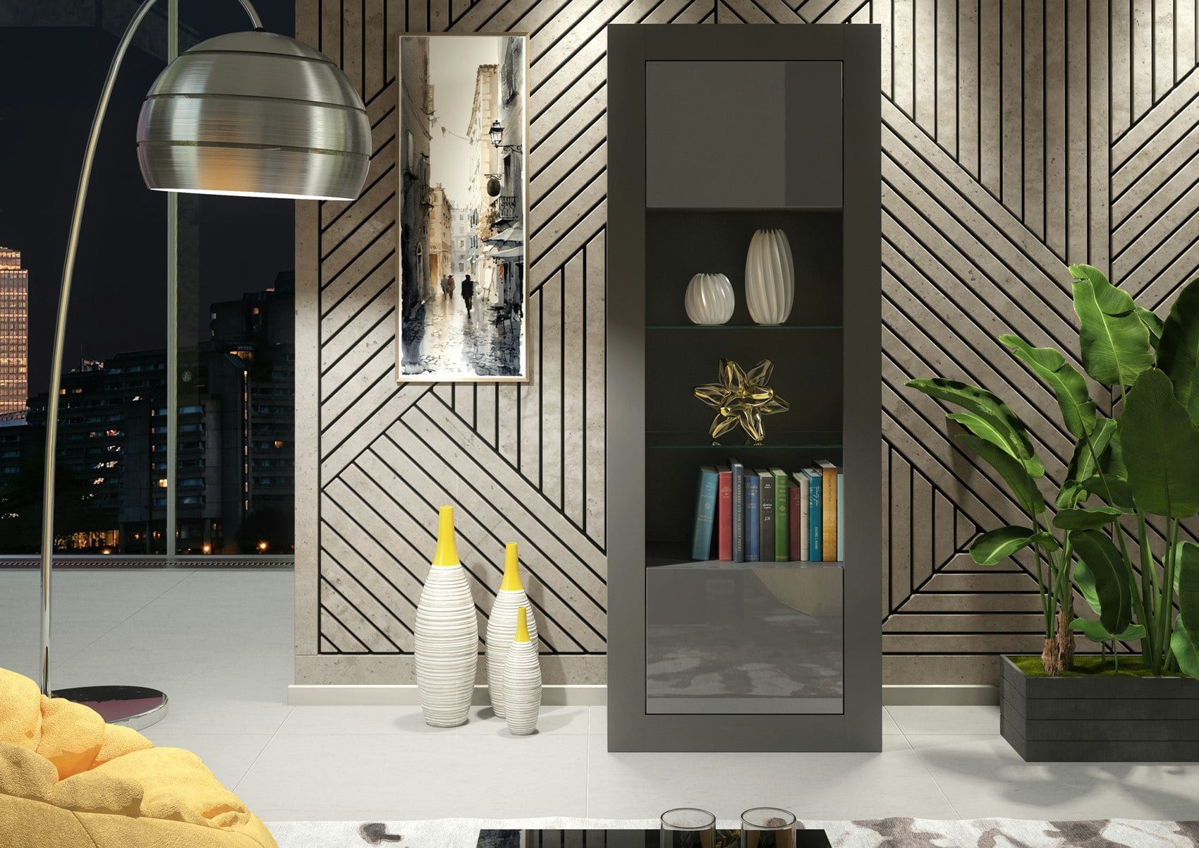 Mex Furniture Black Modern Display Cabinet 170Cm – Body & Gloss Doors - 170 - Mdf/Chipboard - 1