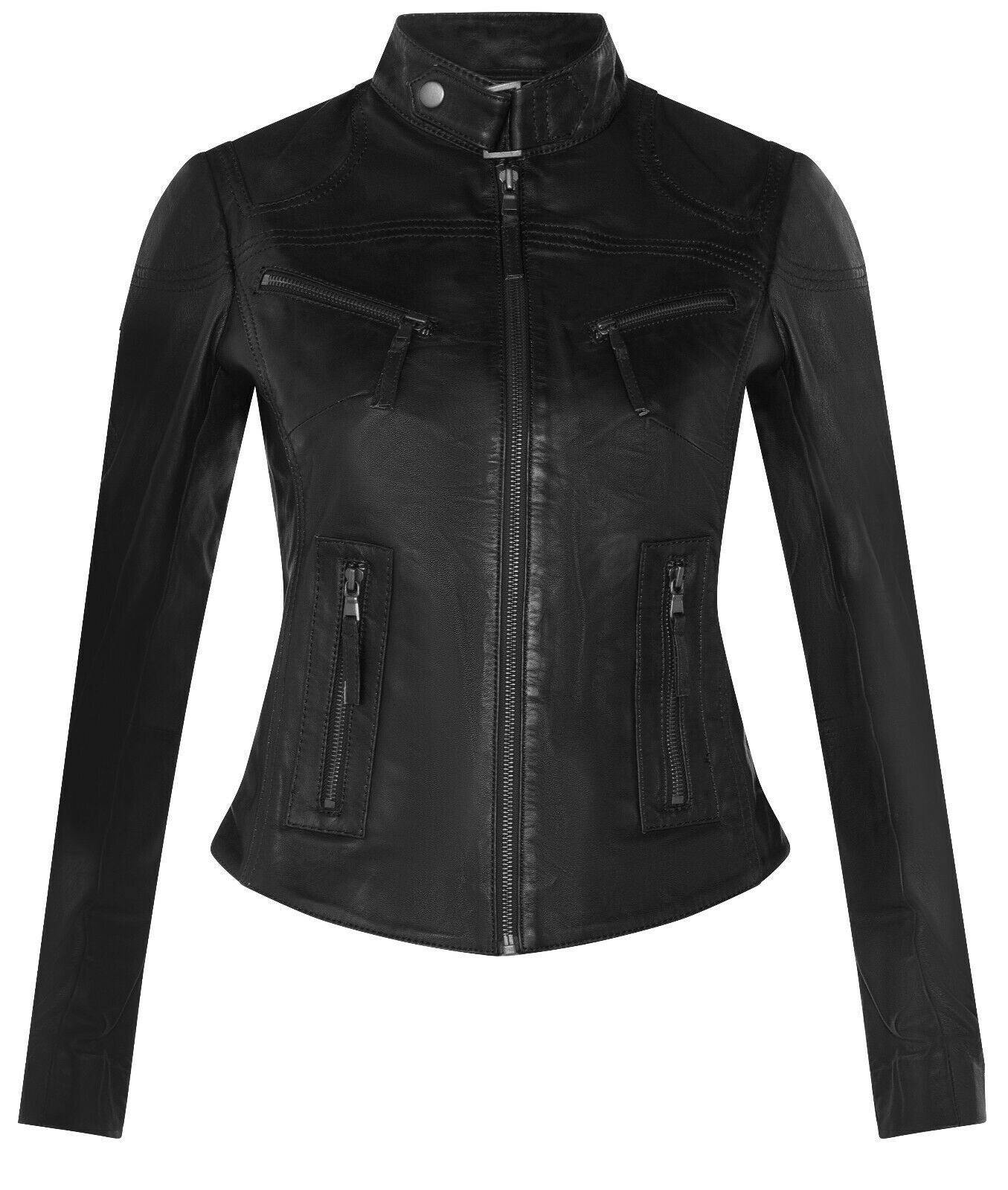 Infinity Leather Women's Black Slim-Fit Leather Biker Jacket-Maldon - Uk 5XL/24 | Eu 50 | Us 20