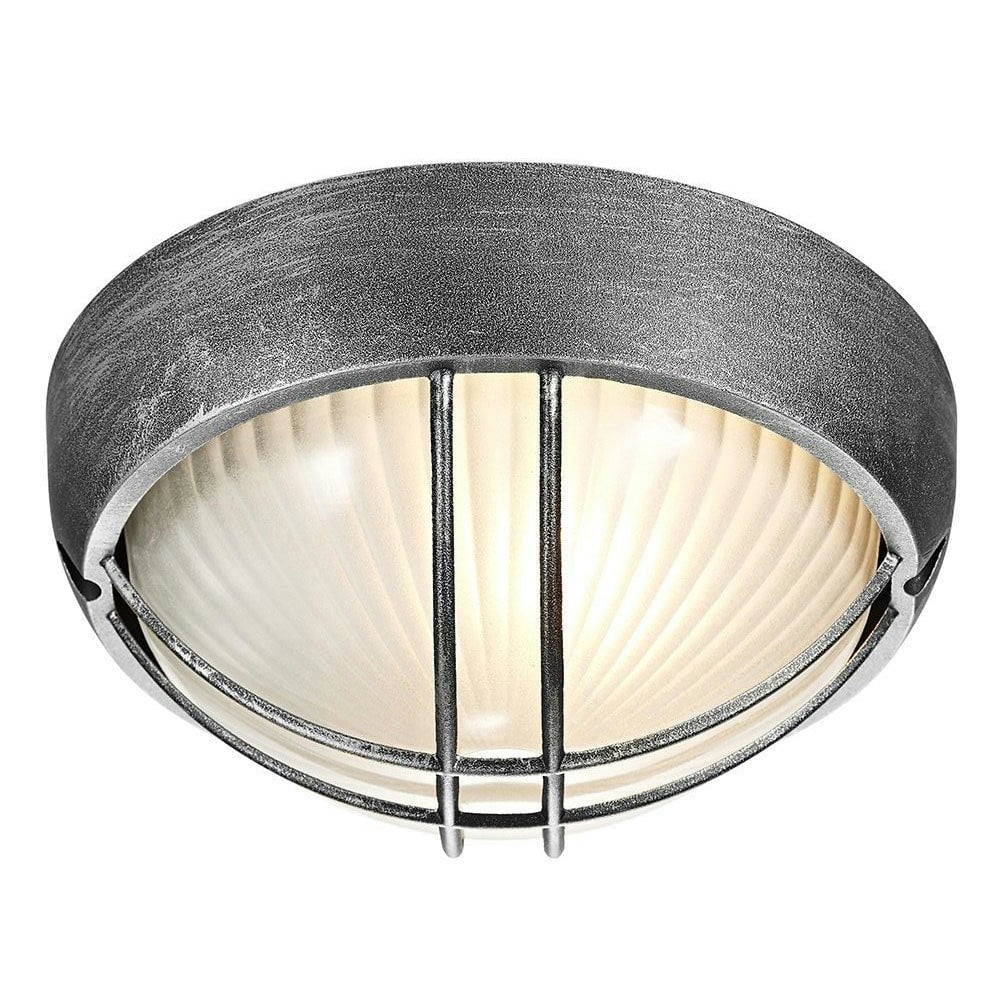 Happy Homewares Black/Silver/Light / Die Cast Aluminium Outdoor Circular Bulkhead Porch Or Wall