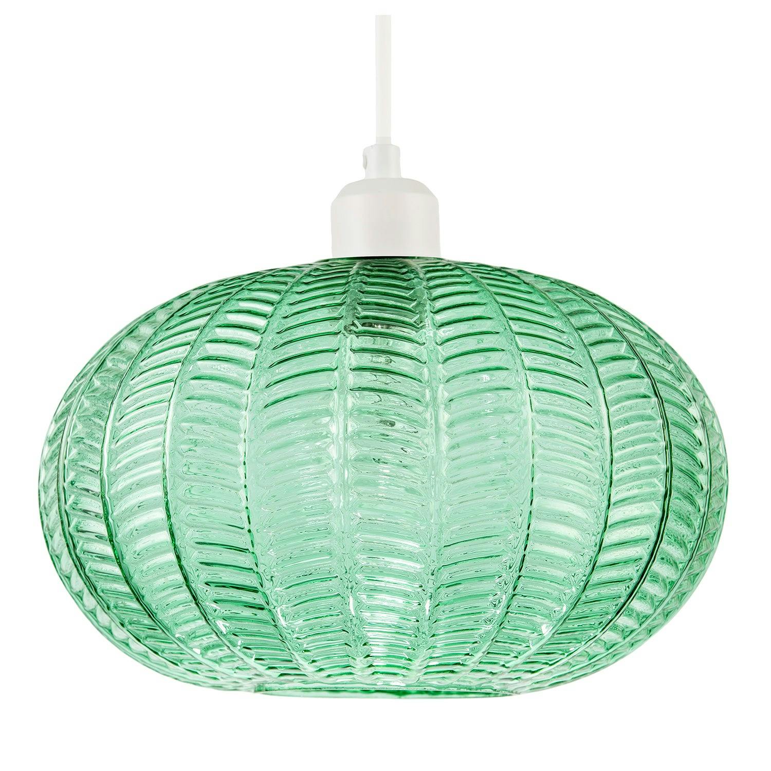 Happy Homewares Green/Light Emerald Glass Globe Pendant Shade With 3D Vertical Ribbing