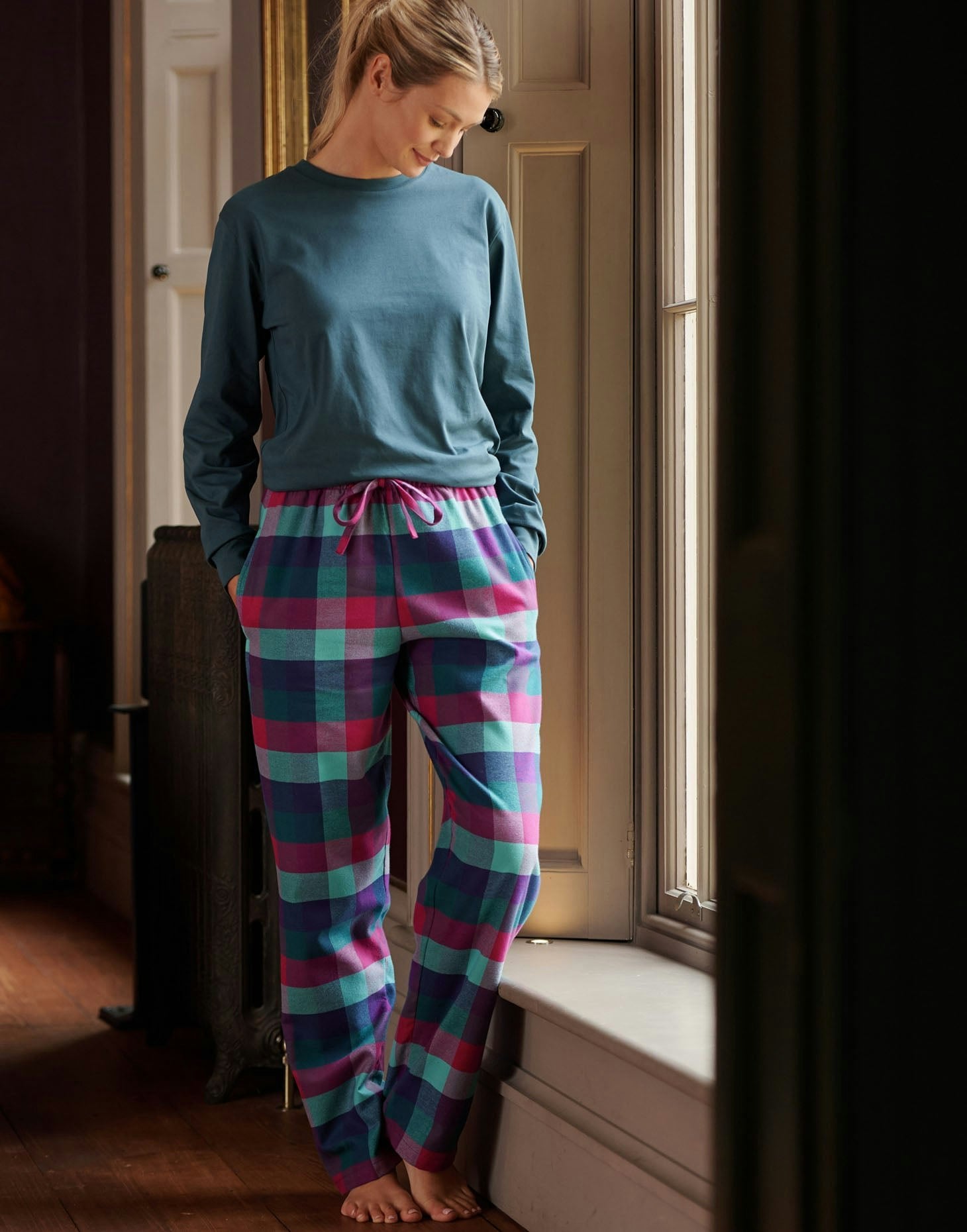 British Boxers Women's Brushed Cotton Pyjama Trousers – Montrose Check - Medium