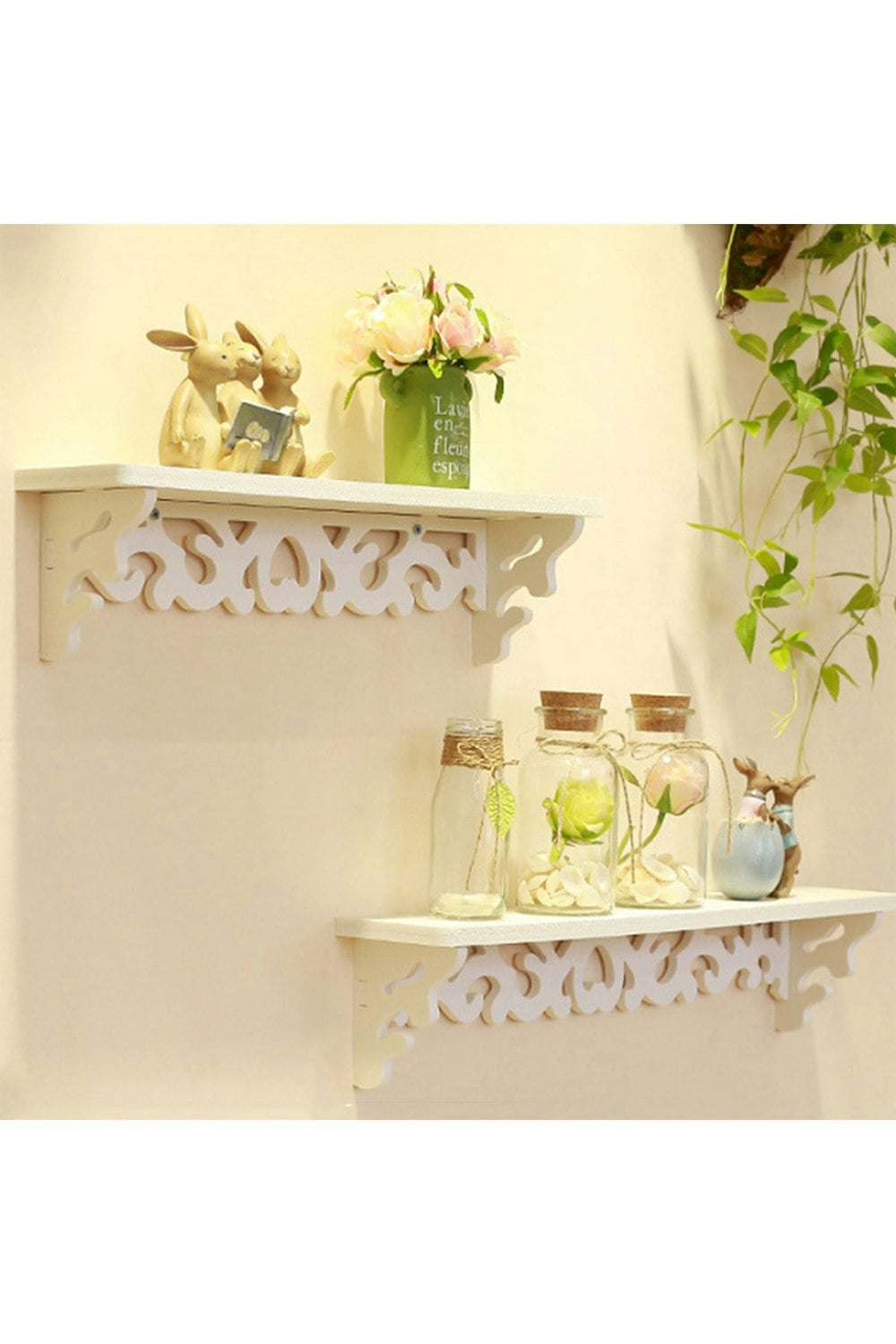 Rackhams White Set Of 3 Floating Shelves Storage Display Rack Wall-Mounted Plant Stand