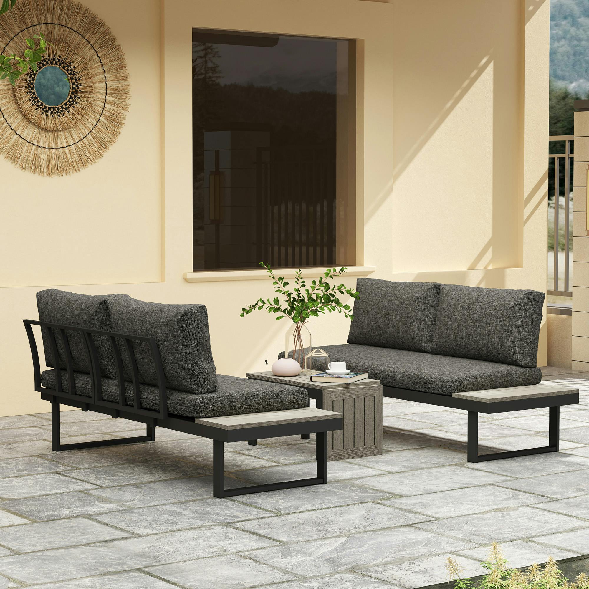 Rackhams 4 Seater L Shaped Aluminium Garden Furniture Set With Coffee Table