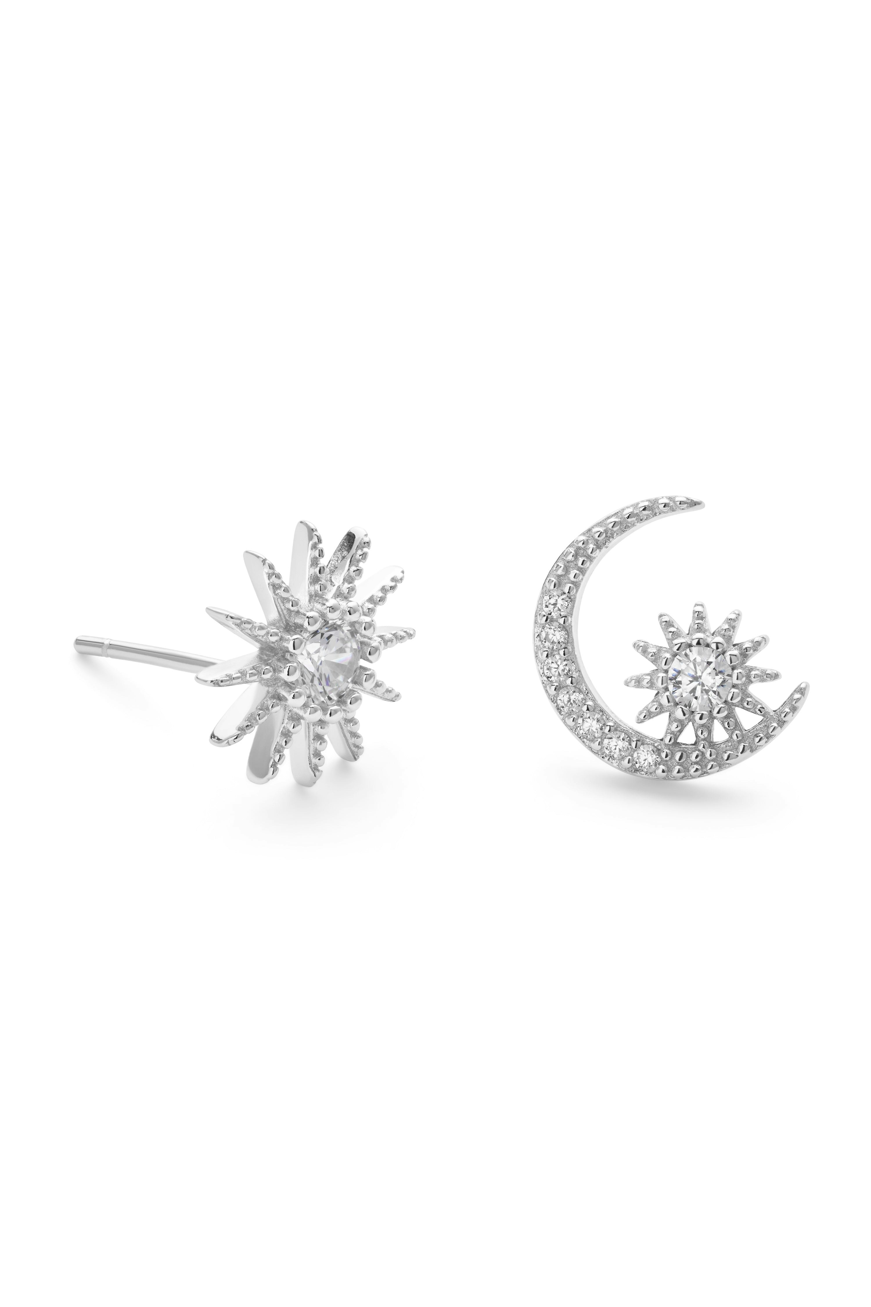 Elk & Bloom Silver Sterling Star And Crescent Moon Earrings - No Thank You