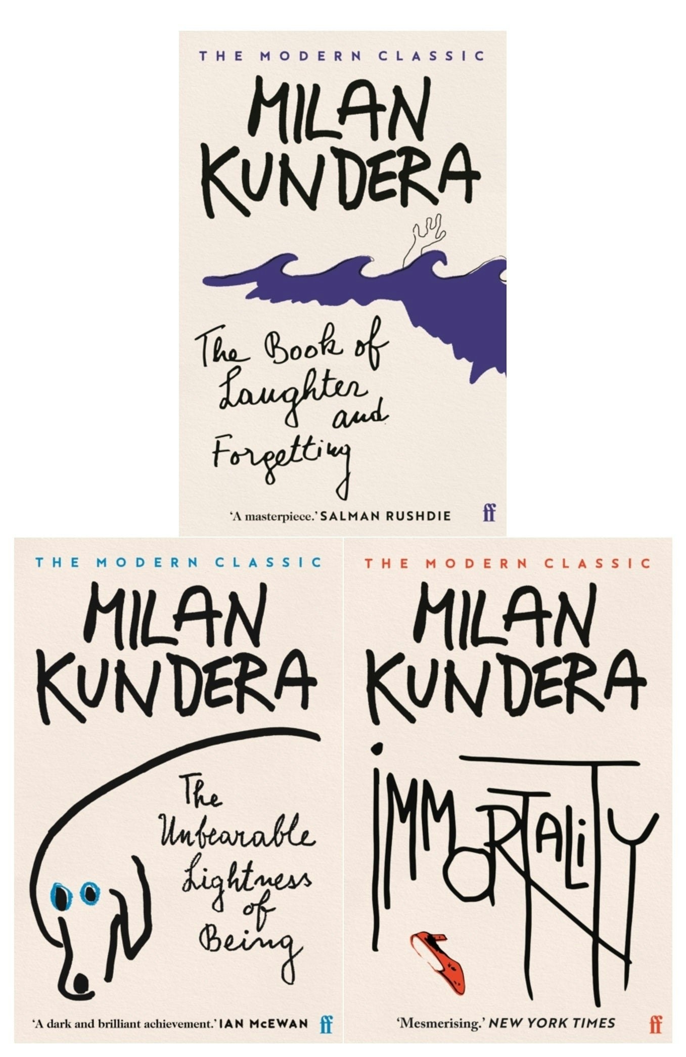 Faber & Faber Milan Kundera Collection Books Set (The Unbearable Lightness Of Being, Immortality And The Book Of Laughter And Forgetting) Size 3