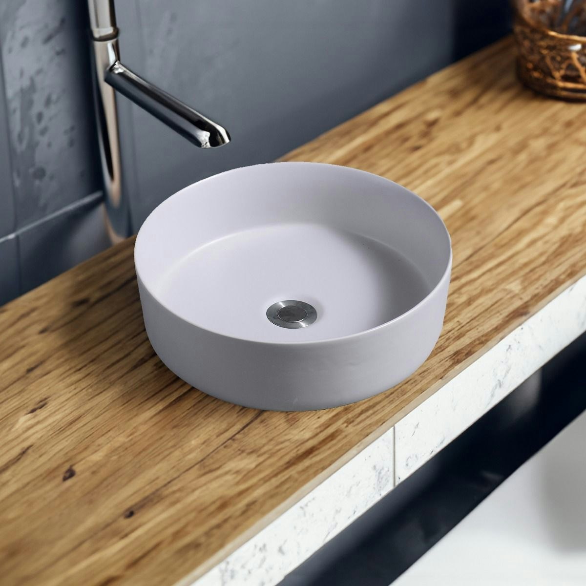 Rackhams 7844 Ceramic Vert Round Countertop Basin In Cement - Cement - Ceramic - One Size