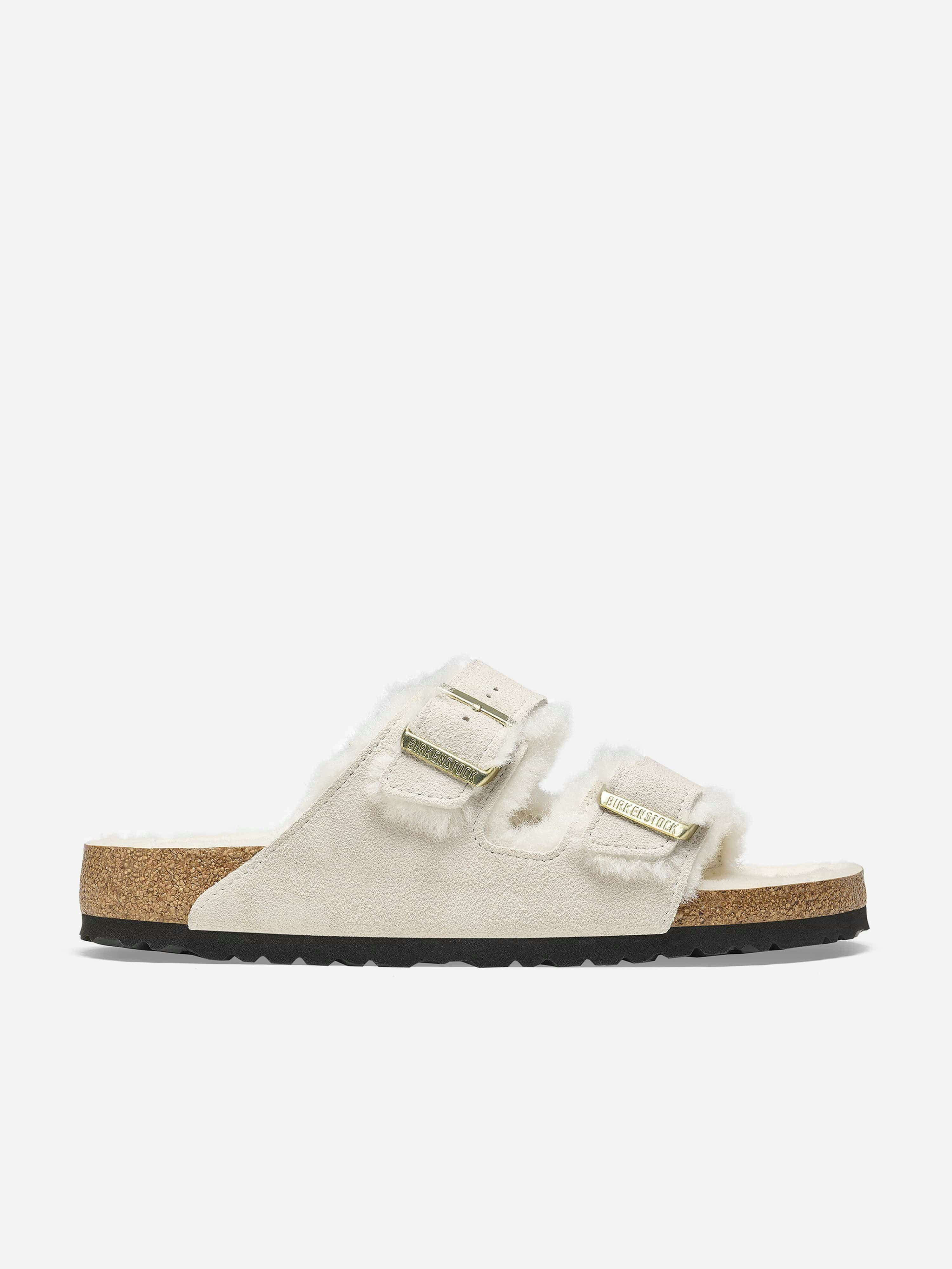 Birkenstock White Arizona Shearling Suede Sandals In - Eu 35 Uk 2.5