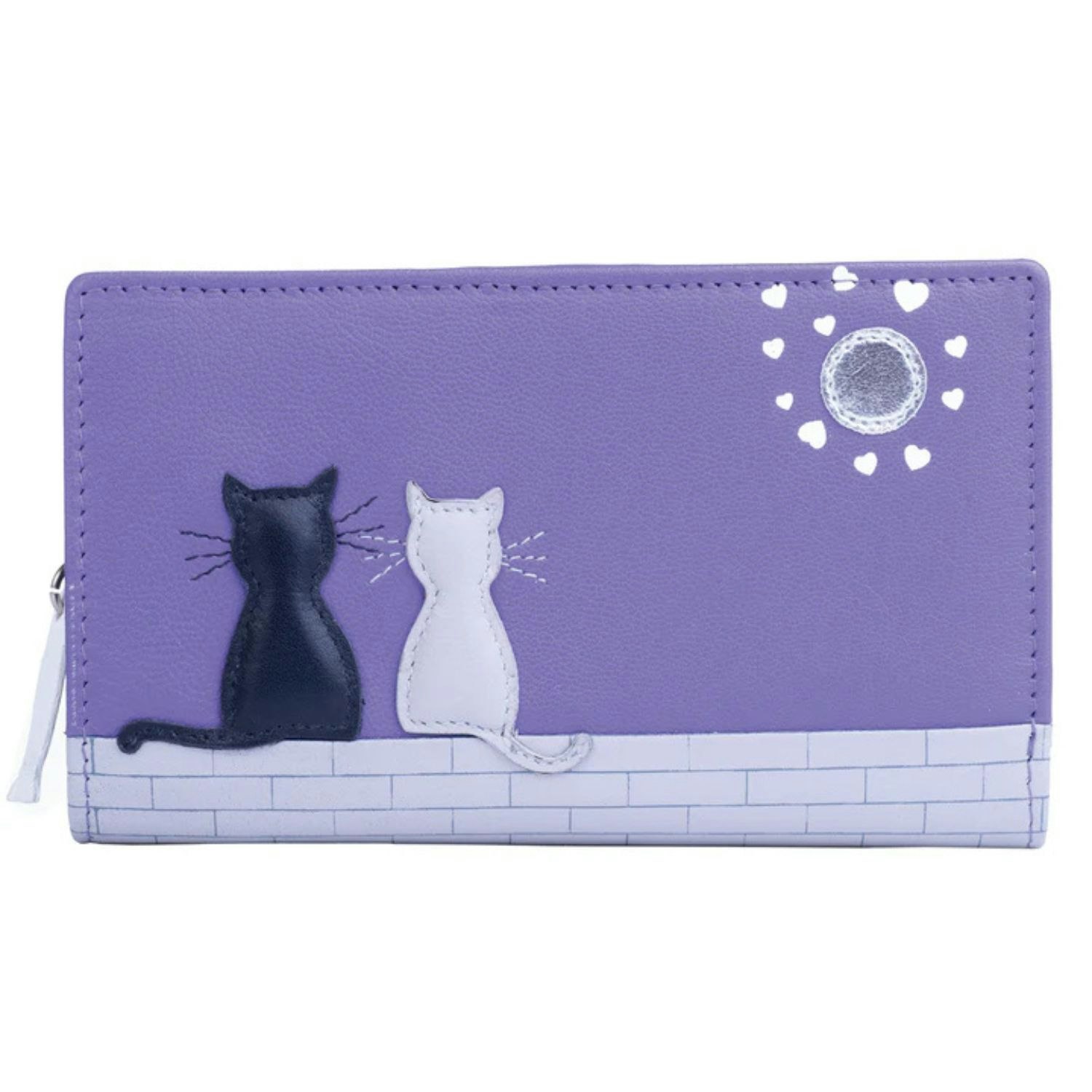 Mala Leather Purple Midnight Cat Appliqué Rfid Leather Bifold Purse
