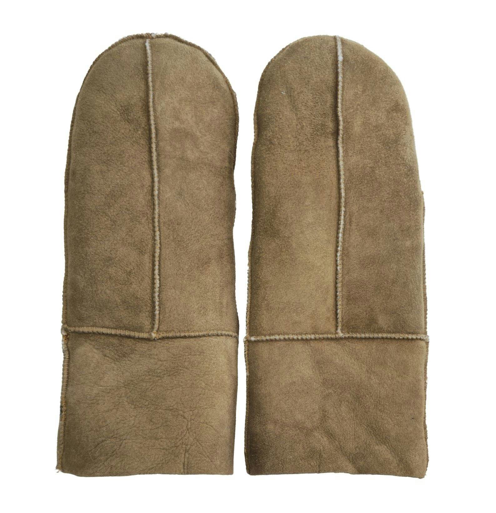 Infinity Leather Women's Genuine Real Sheepskin Suede Mittens Warm Gloves - Tan - Xl
