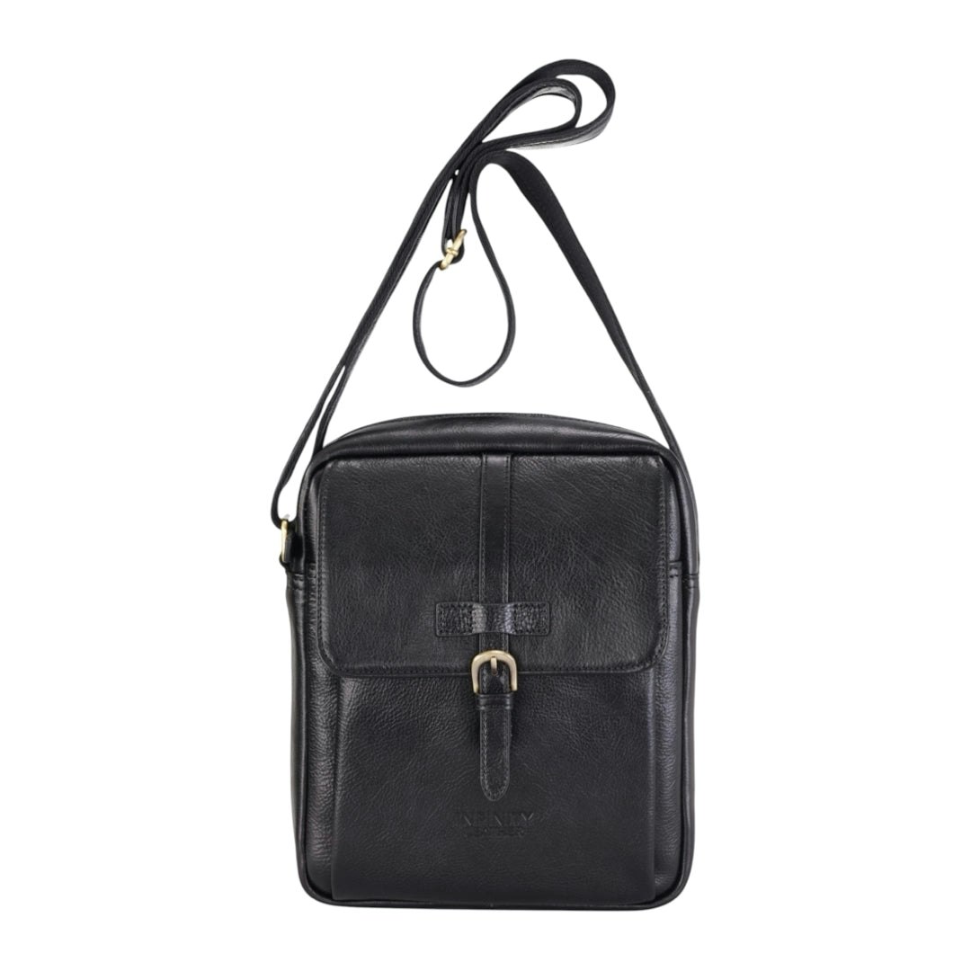 Infinity Leather Black Ashby - Genuine Leather Crossbody Small Messenger Bag