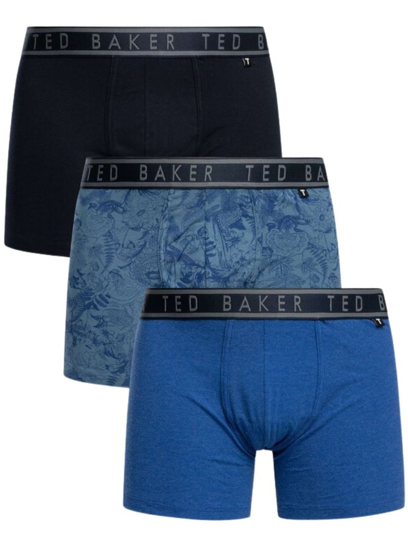 Ted Baker Men's Blue 3-Pack Floral Print Boxer Briefs, Mazarine - Small
