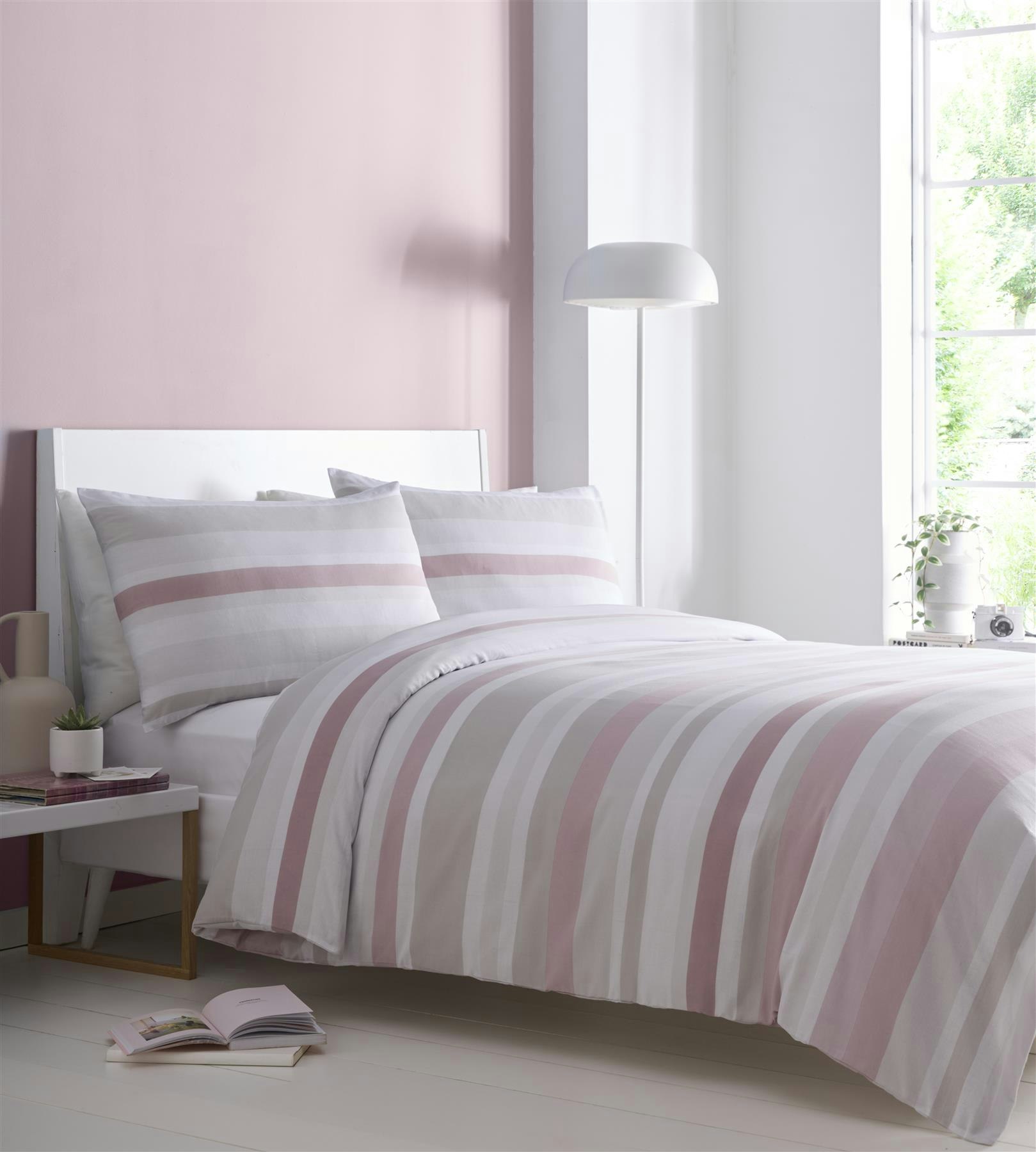 Portfolio Living Pink Simply Stripes Duvet Cover Set Bedding - Double