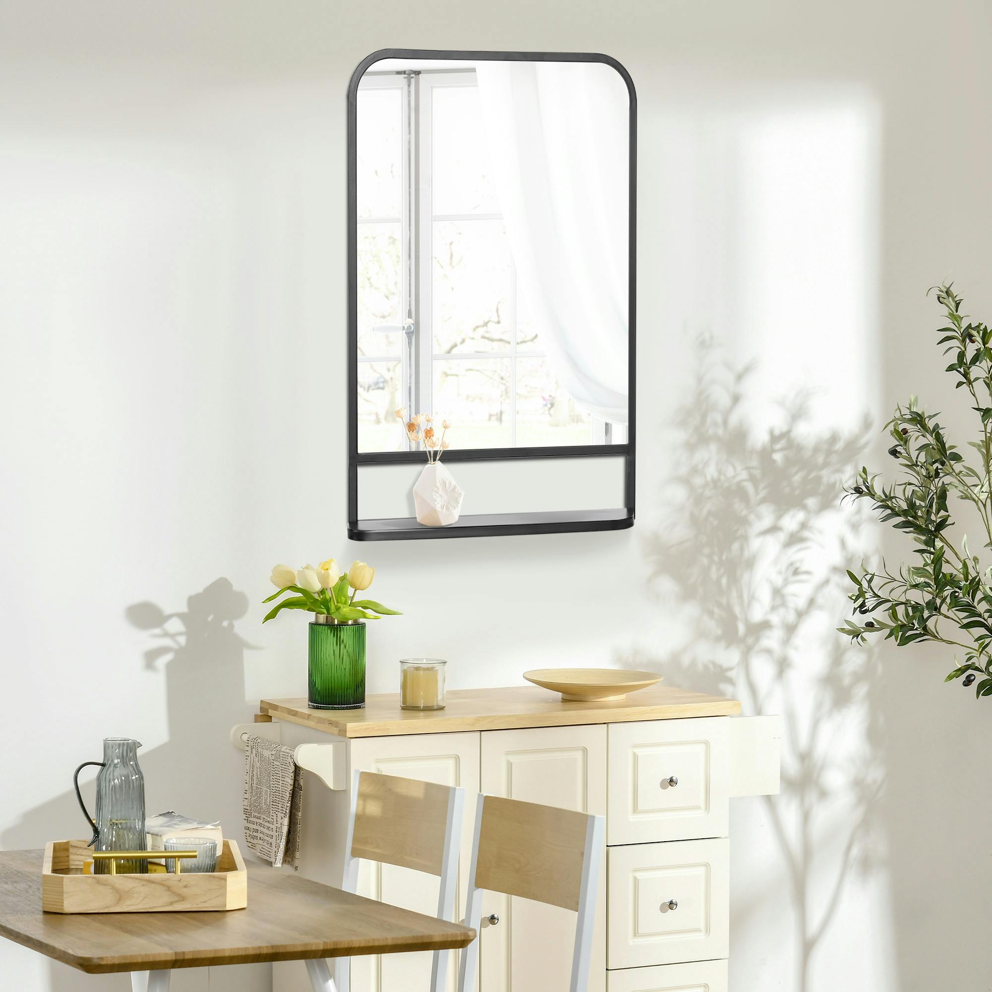 Photos - Bed Frame HOMCOM Rackhams Rectangle Wall Mirror with Shelf for Living Room, Bedroom