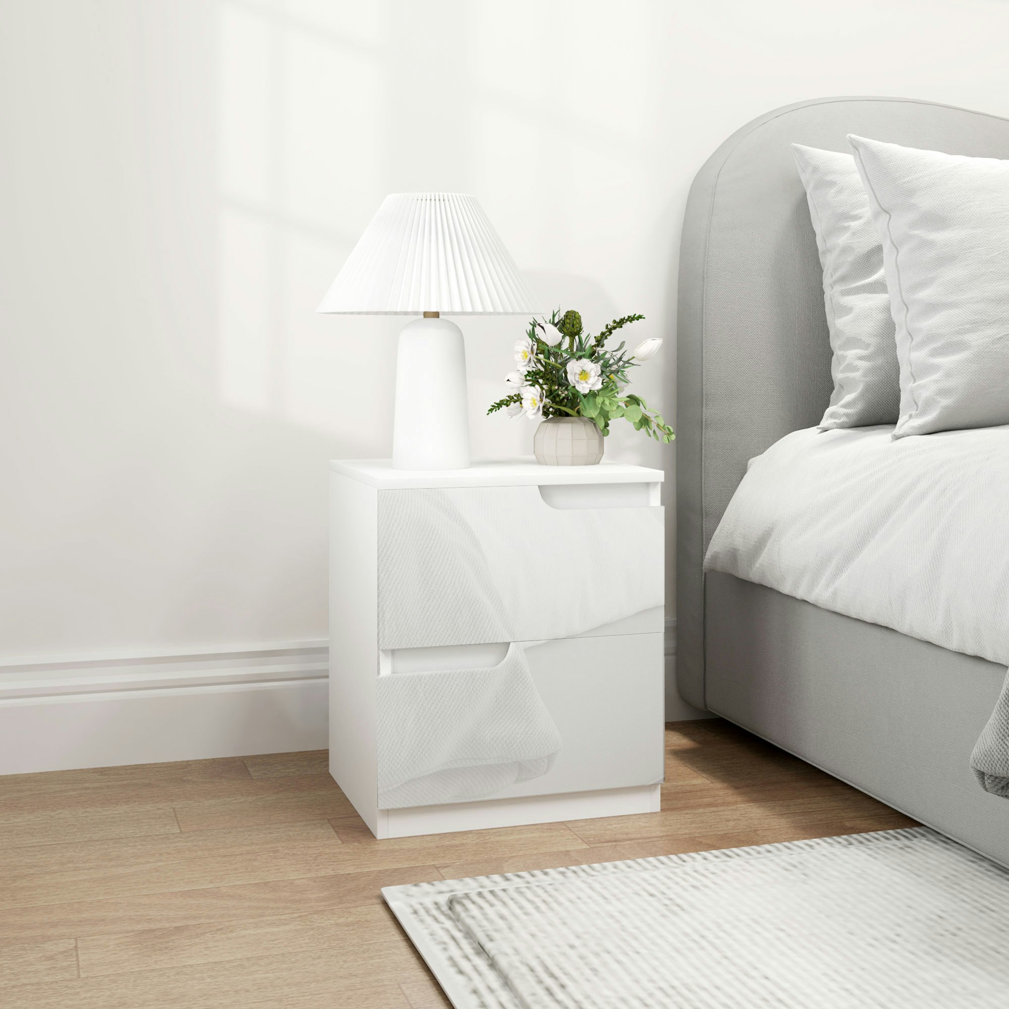 Homcom White Modern Bedside Table With 2 Drawers For Bedroom, Living Room,