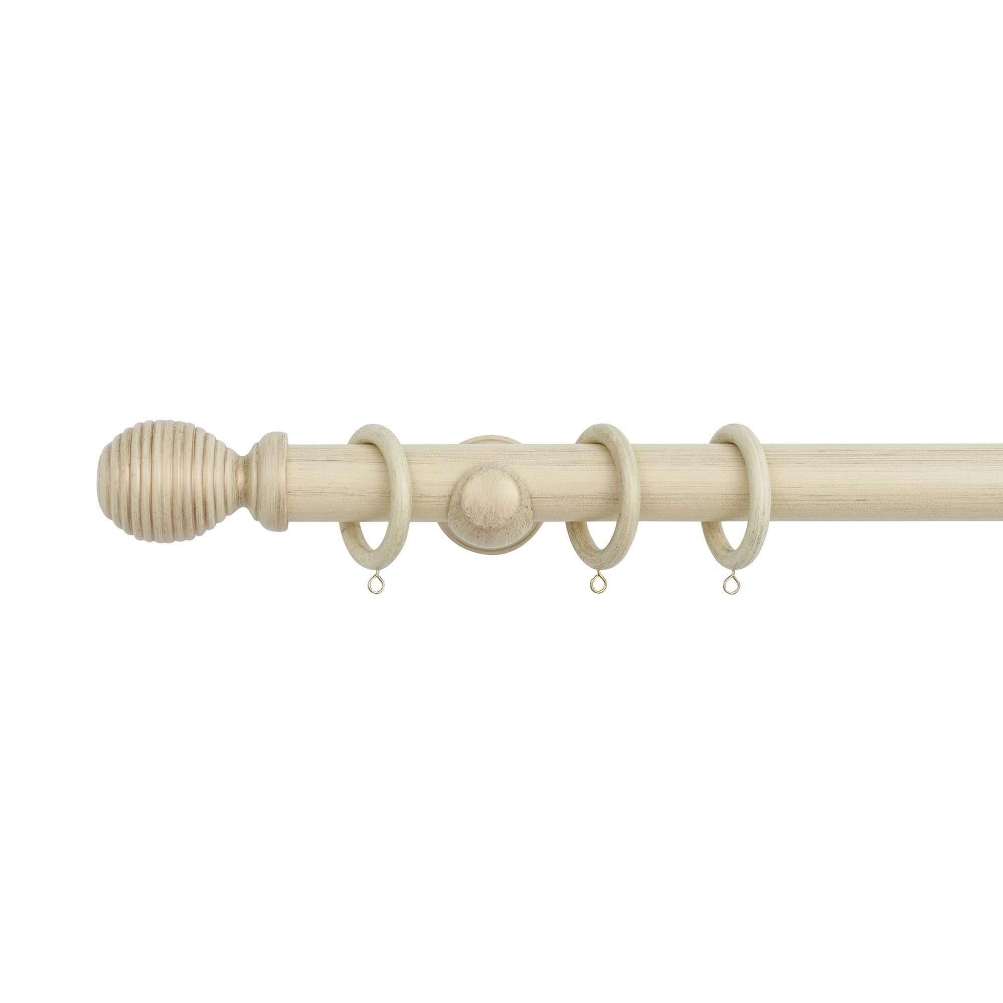 A.unique Home Ribbed Wooden Curtain Pole With Rings And Fittings, In A Variety Of Colours And Sizes (35Mm) (240Cm, Antique Vanilla) - Antique Vanilla - 240Cm