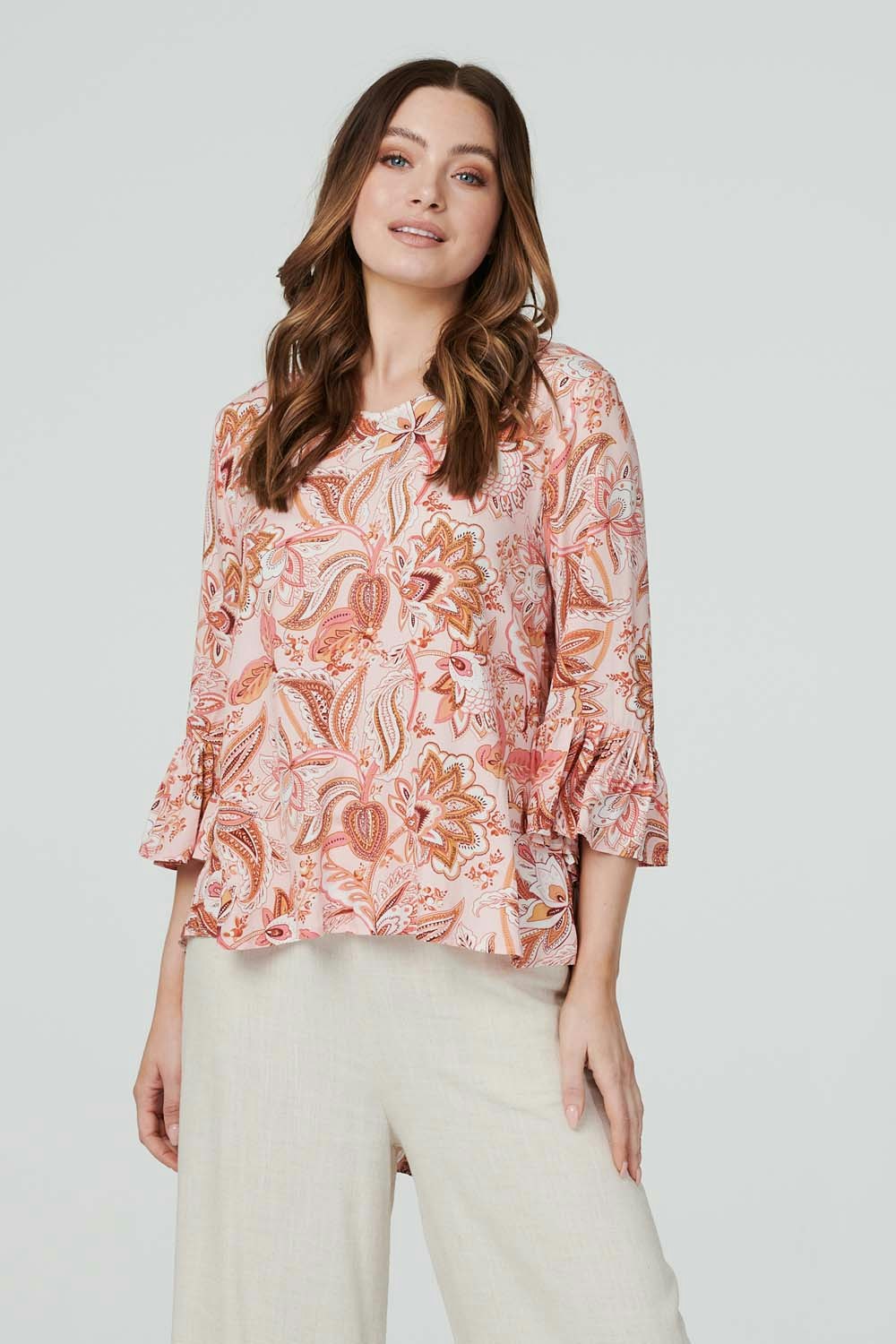 Izabel London Pink Paisley Print Oversized Blouse - 12