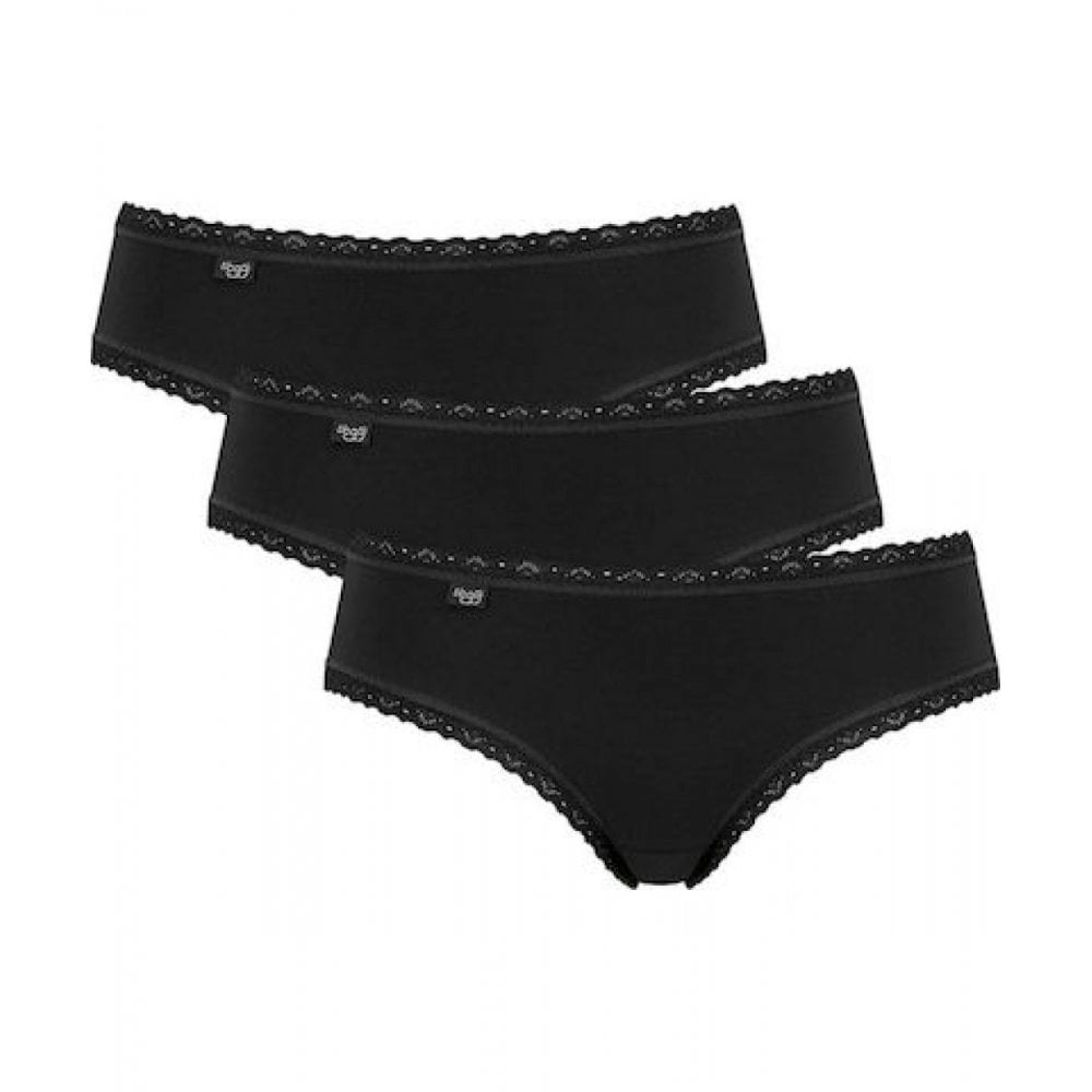 Sloggi Women's Black 24/7 3-Pack Cotton Lace Hipster Brief, - 10