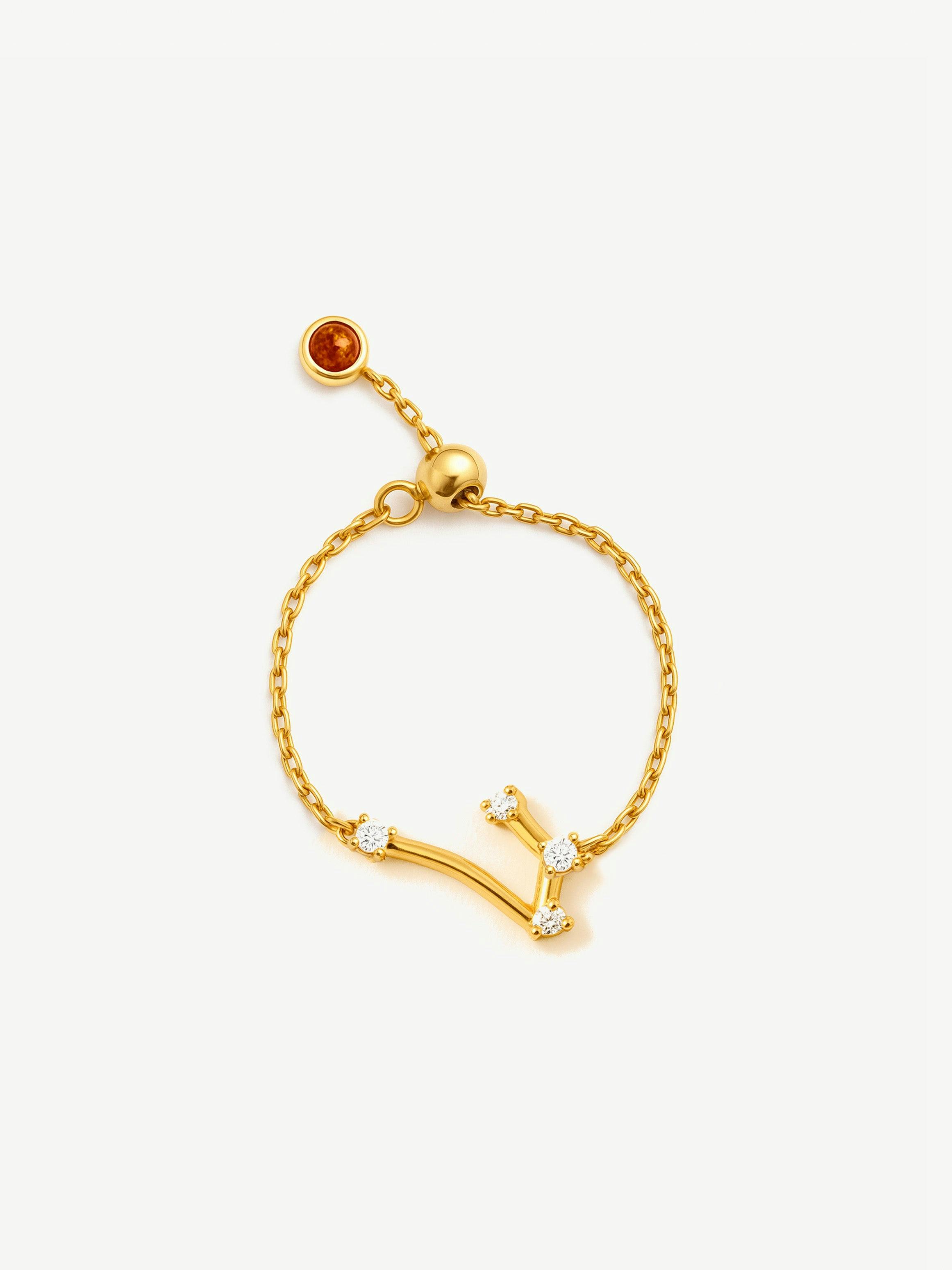 Muchv Gold/Silver Adjustable Constellation Chain Ring - Or Plated - Aries