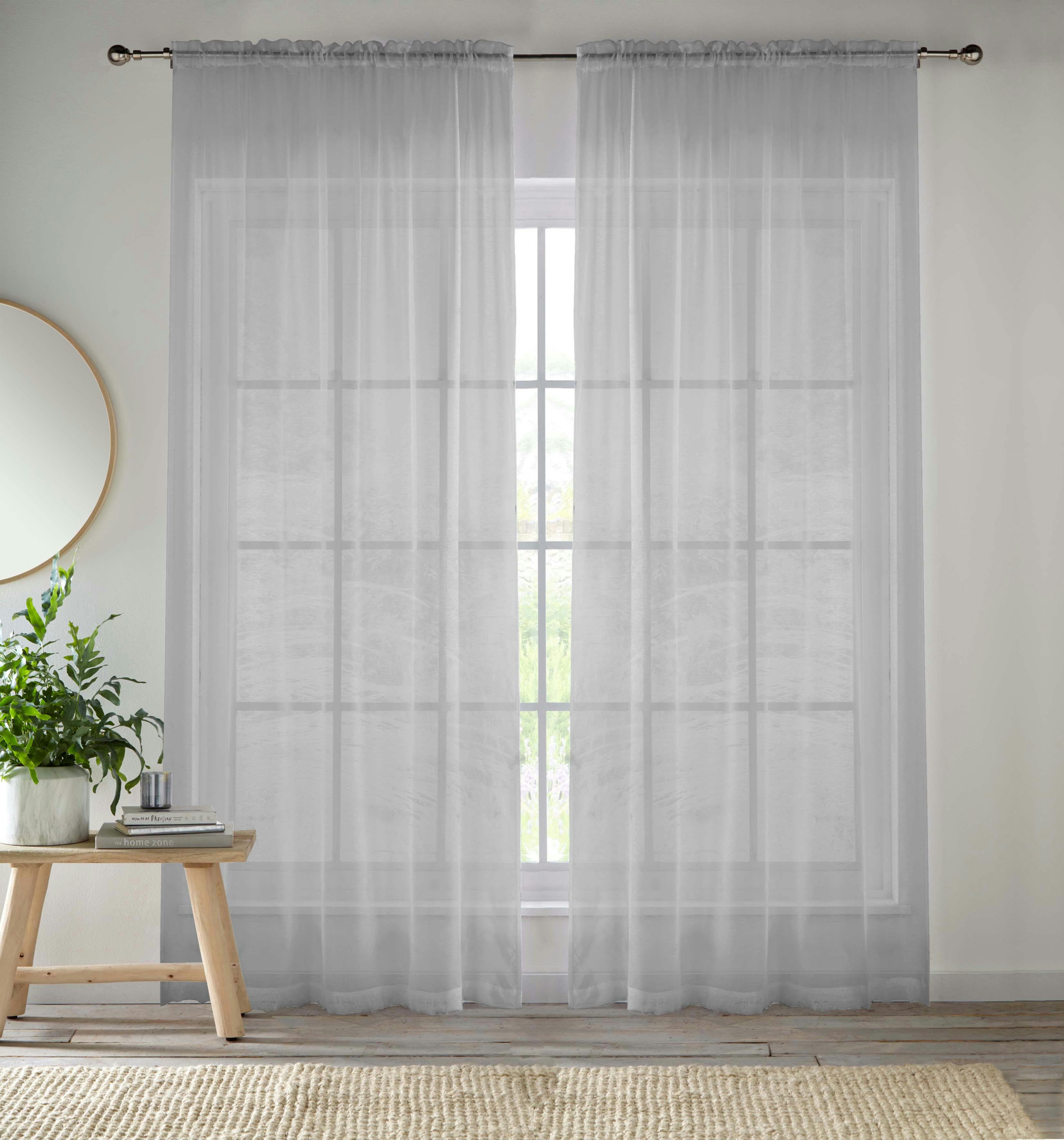 Rackhams Silver Plain Sheer Voile Panel Curtains Panel - Pair With Rod Pocket Header - 55" (140Cm) Width X 48" (122Cm) Drop