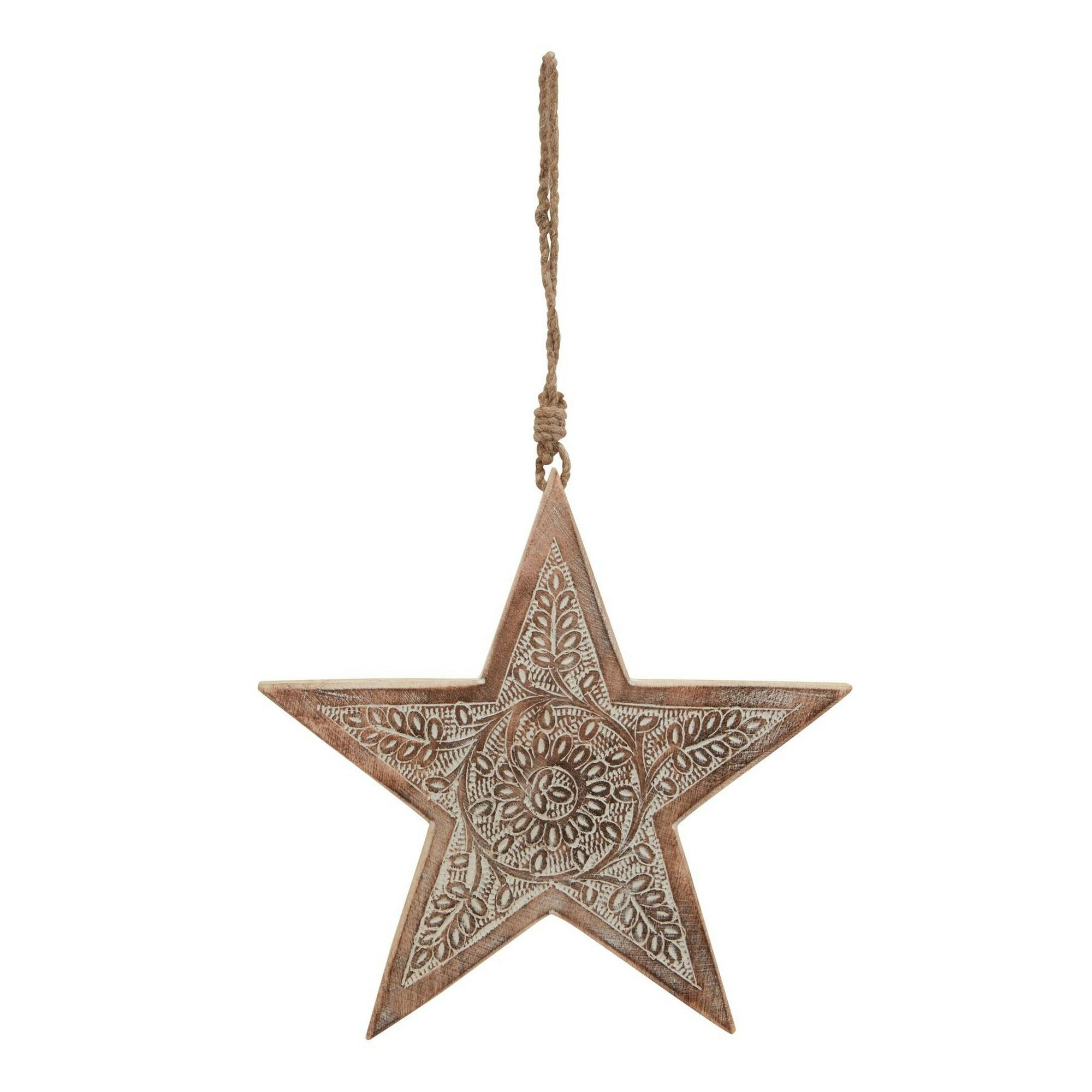 Rackhams Brown/White Wooden Star Hanging Decoration - One Size - 100% Mixed