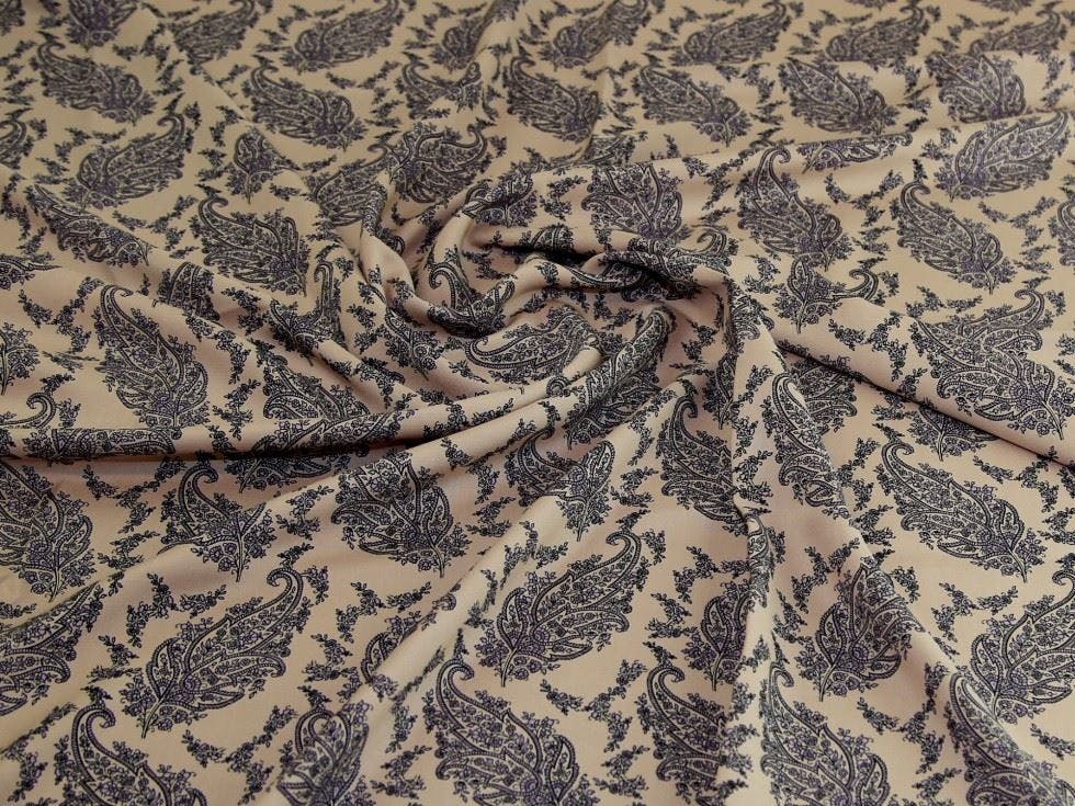Minerva Core Range Mauve/Light Minerva Deadstock Viscose Challis Fabric - Paisley Design Dressmaking Fabric, 140 Cm / 56" Wide - Per Metre - Sand