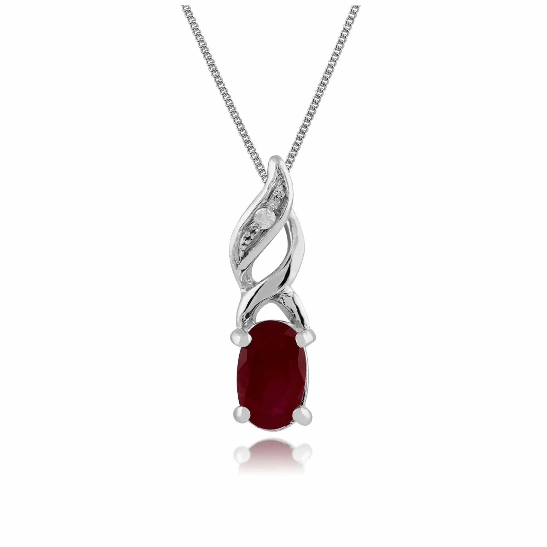 Gemondo White/Gold Classic Oval Ruby & Diamond Pendant In 9Ct