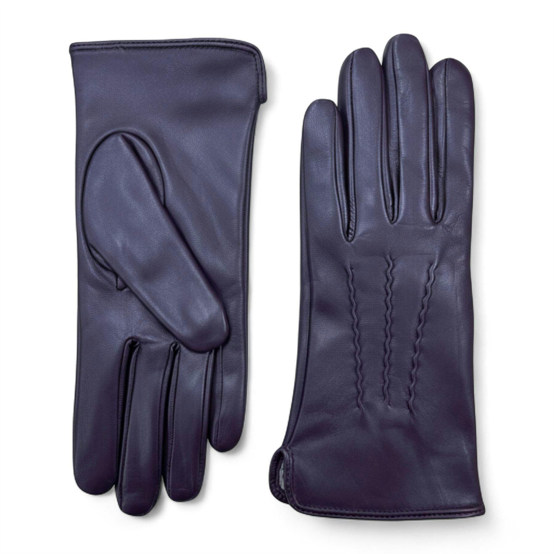 Infinity Leather Women's Purple Italian Leather Winter Stitch Line Design Soft Wool Lining Gloves - L-Glv-301 - L