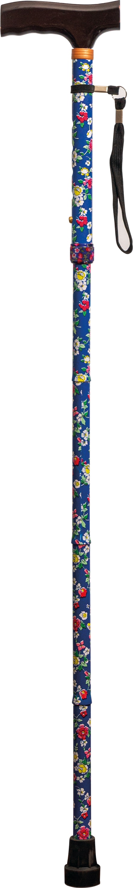 Aidapt Blue Folding Walking Stick With Strap Floral
