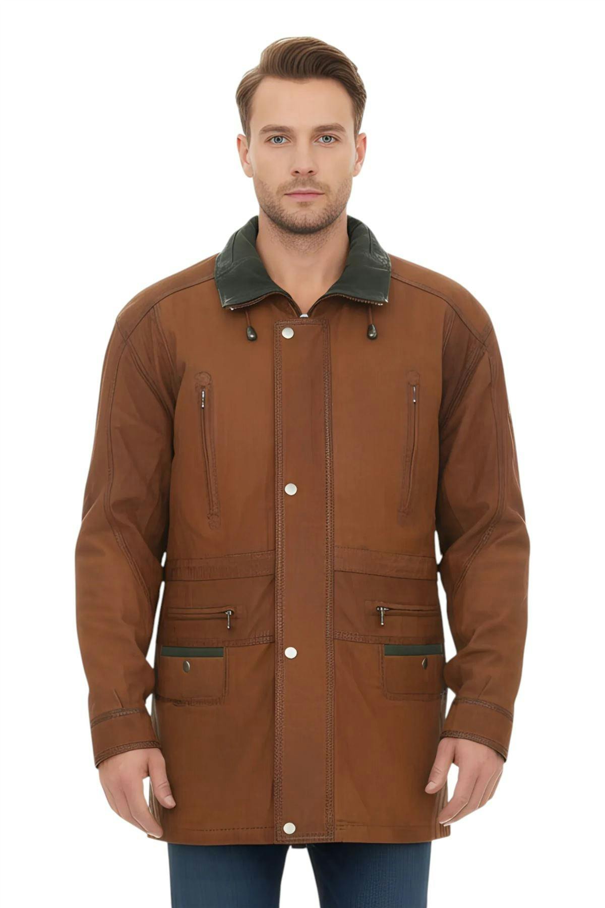 Infinity Leather Men's Nubuck Leather Parka Coat-Winnipeg - Tan - Uk 5XL | Eu 60 | Us 50