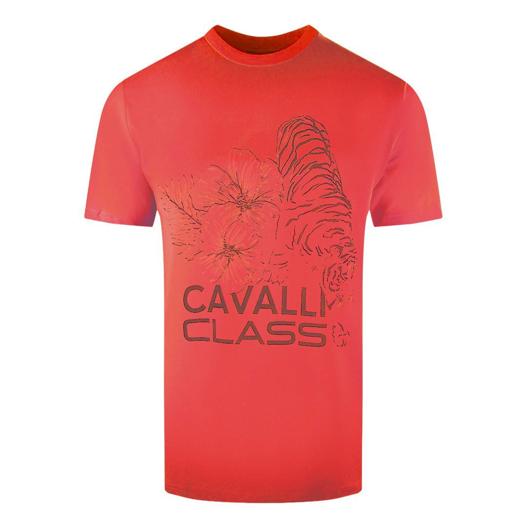 Cavalli Class Floral Tiger Design Red T-Shirt M