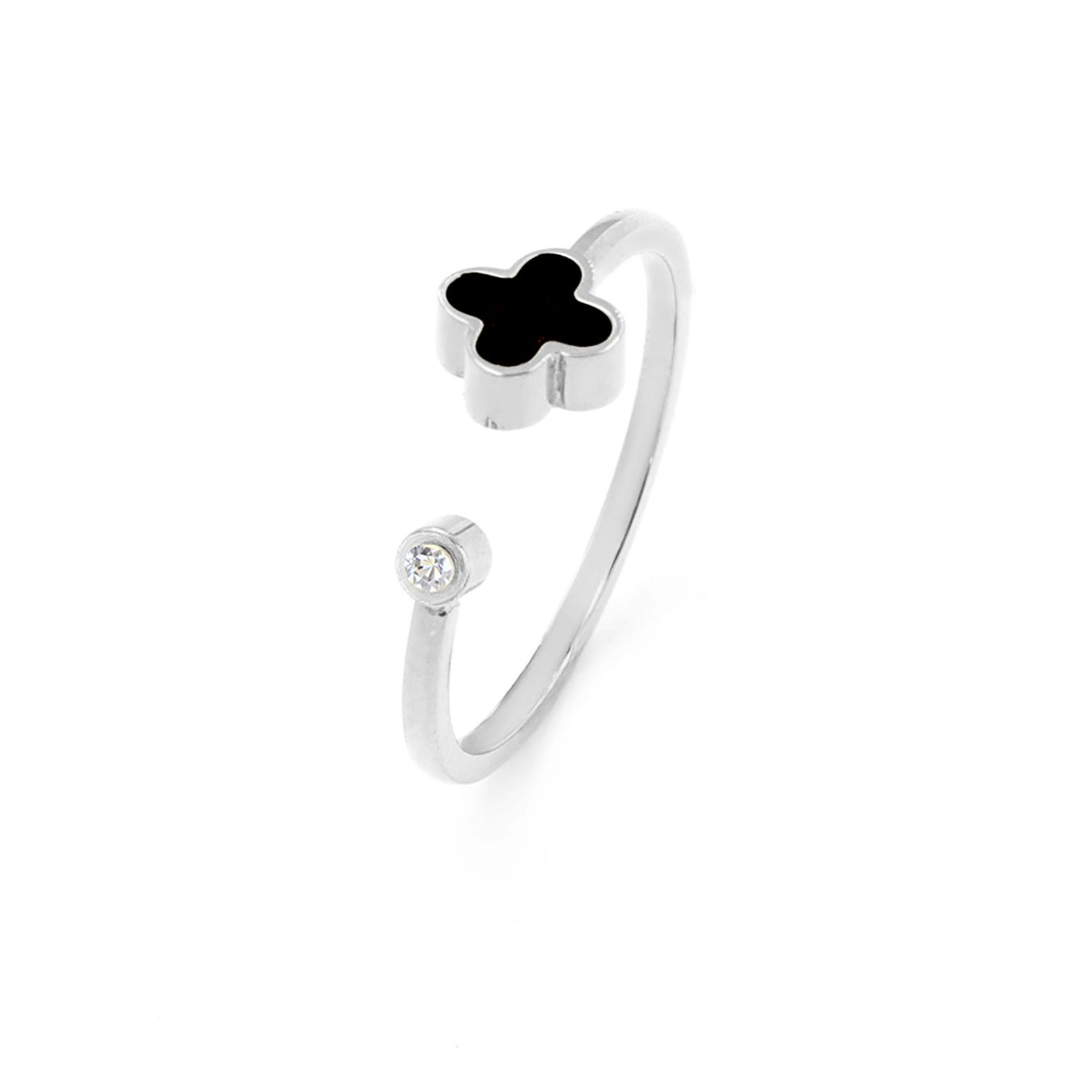 Say It With Silver Graphite Crystal Clover Ring