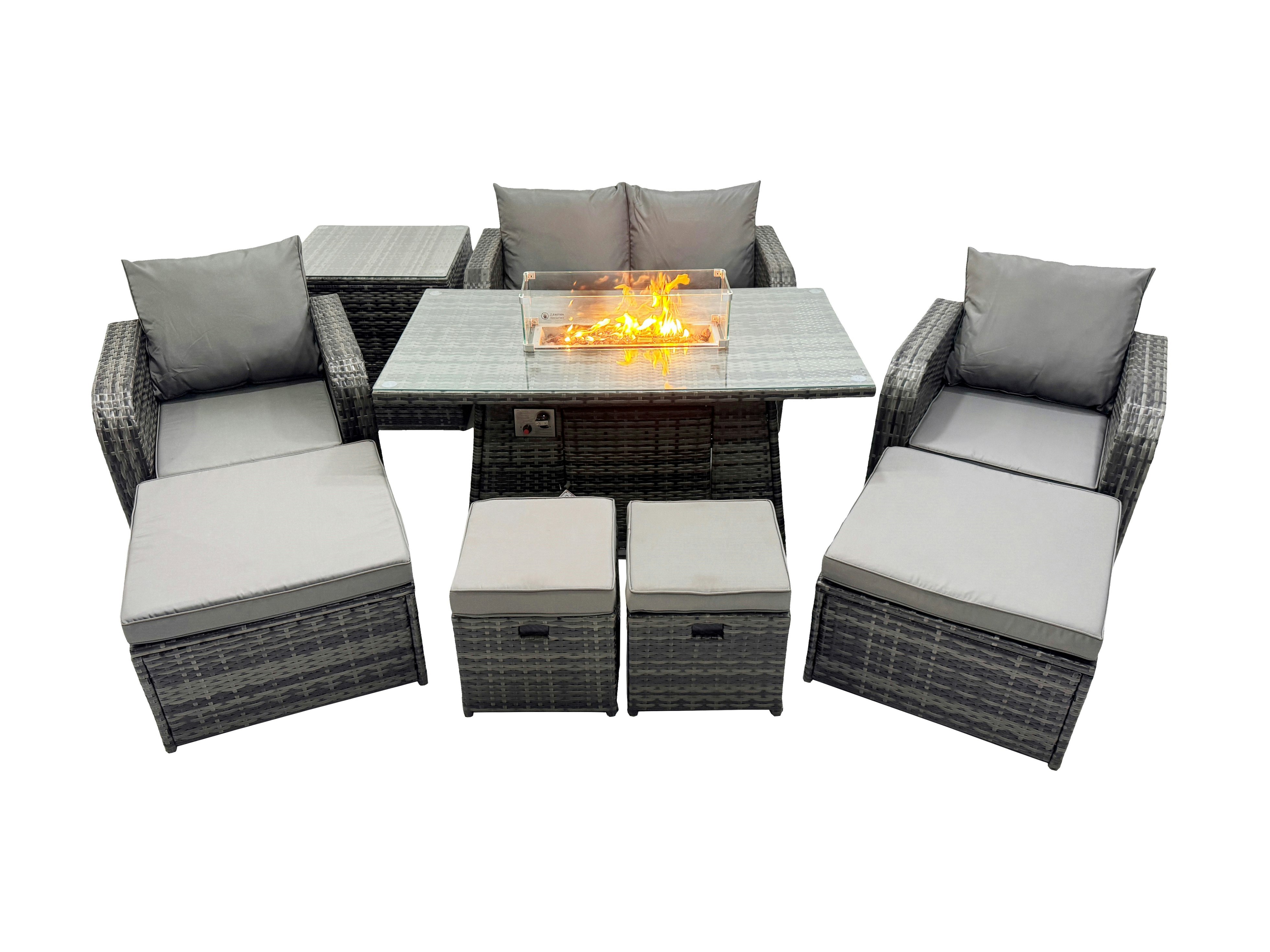 Rackhams Dark/Grey Garden Outdoor Rattan Furniture Set Rattan Reclining Chair Love Sofa With 2 Big Stool Mixed