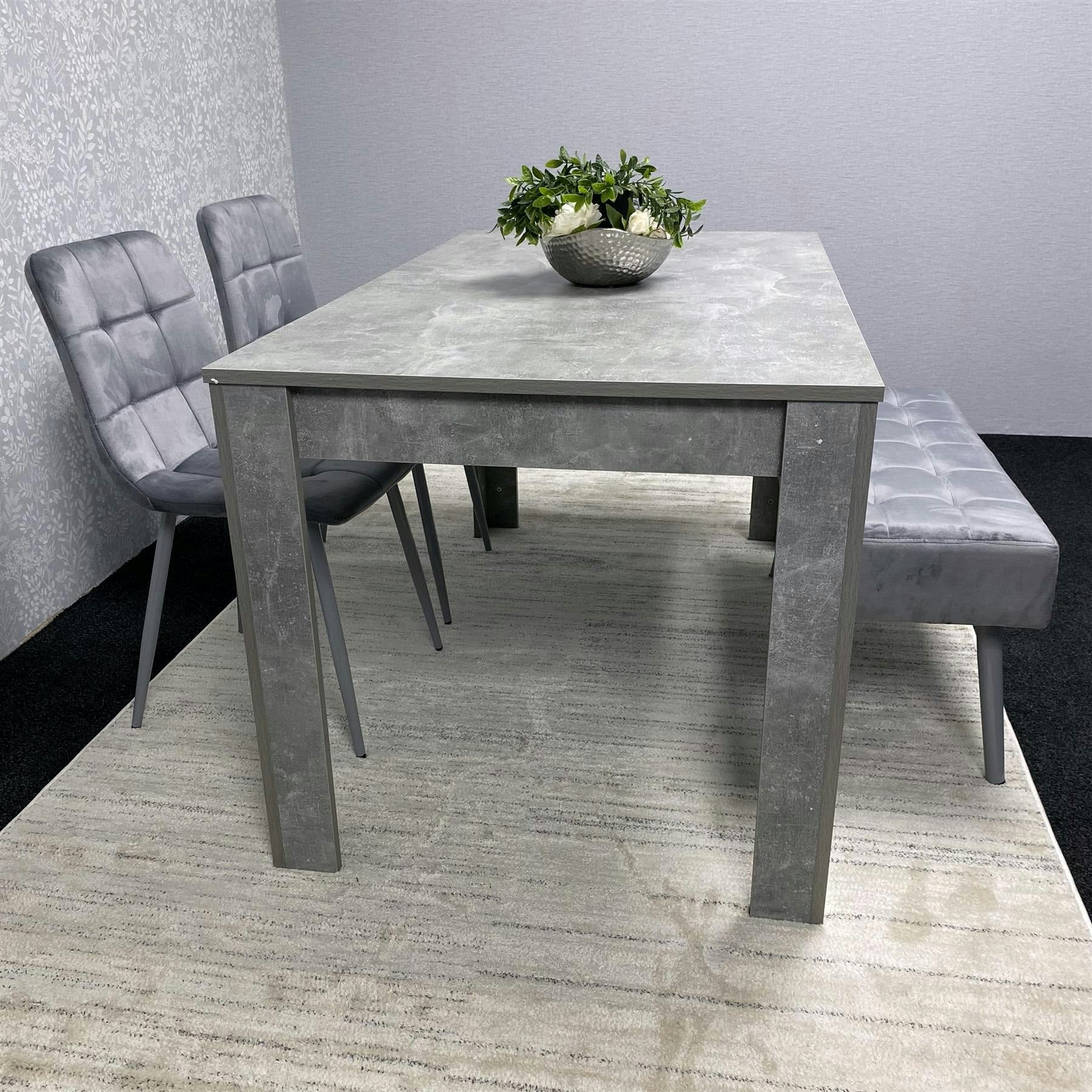 Rackhams Grey Wooden Dining Table Set With 2 Chairs And Benches - Dining Kitchen Room Furniture