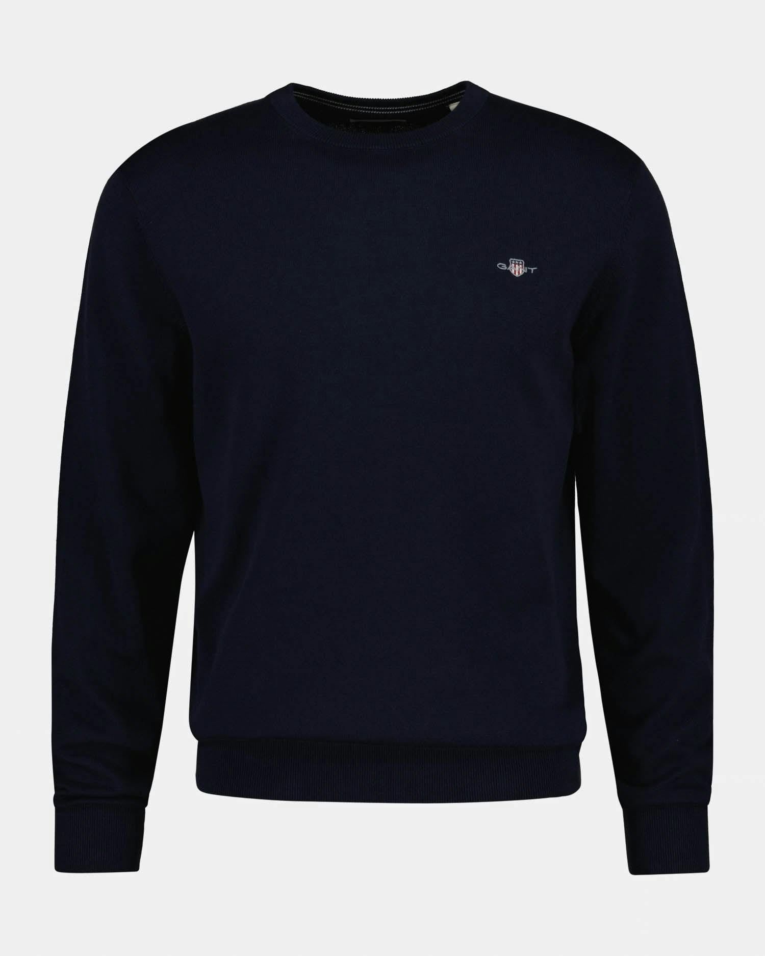 Gant Men's Blue Classic Cotton Shield Logo Crew Neck Jumper - 433 Evening - 433 Evening - M