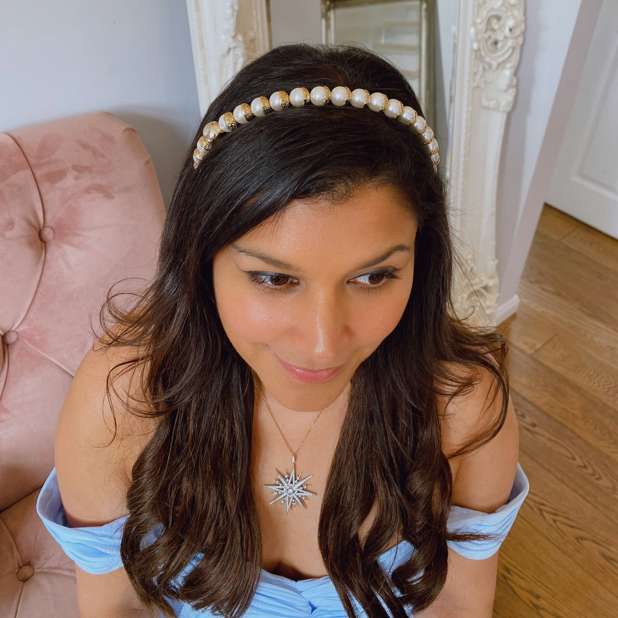 Queenmee Accessories Gold Pearl Headband With Large Pearls