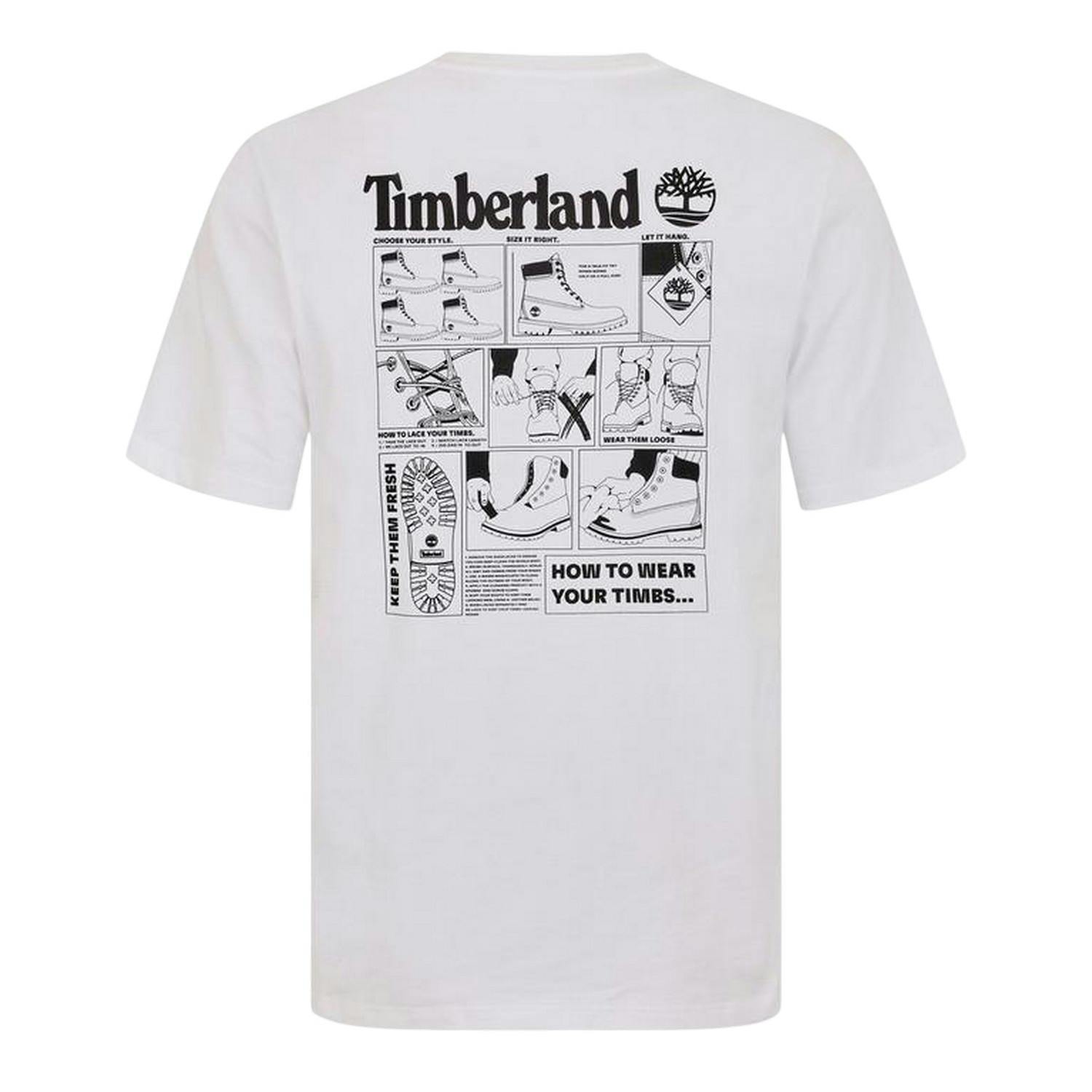 Timberland Men's White Logo Crew Neck Relaxed Fit T-Shirt - M - 100% Cotton