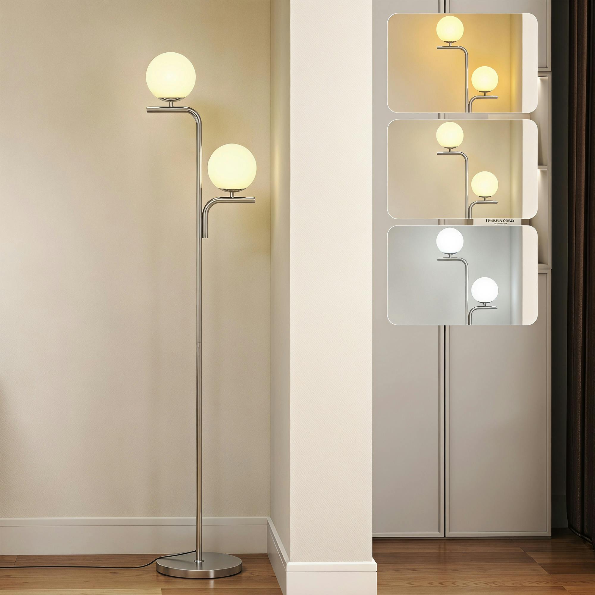 Homcom Silver Floor Lamp With 3 Colour Temperatures, Modern Standing Lamp