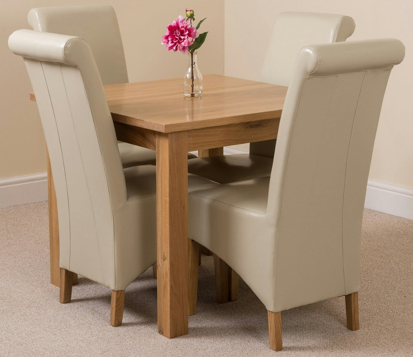 Thats Furniture Oslo 90 X 90 Cm Oak Small Dining Table And 4 Montana Leather Chairs - Cream - Image 2