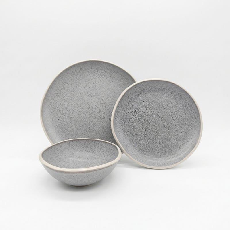 Glim & Glam Grey Reactive Stoneware Dinnerware Set Nordic Pebble Plates Bowls 6Pc Set