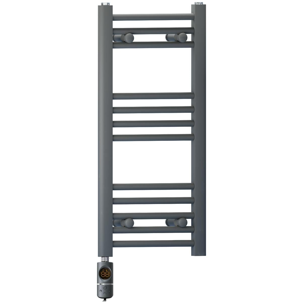 Myhomeware Anthracite/Grey 400 X 700 Mm Electric Bathroom Towel Rail Radiator Heater With Af Thermostatic Electric Element Pre-Filled