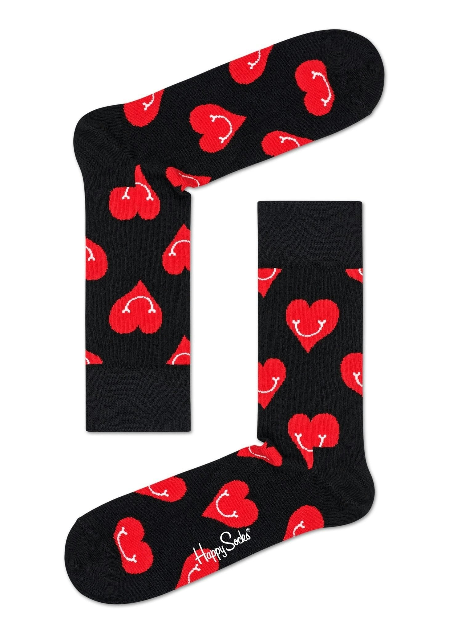 Happy Socks Black/Red Smiley Hearts Socks, - Eur 36-40