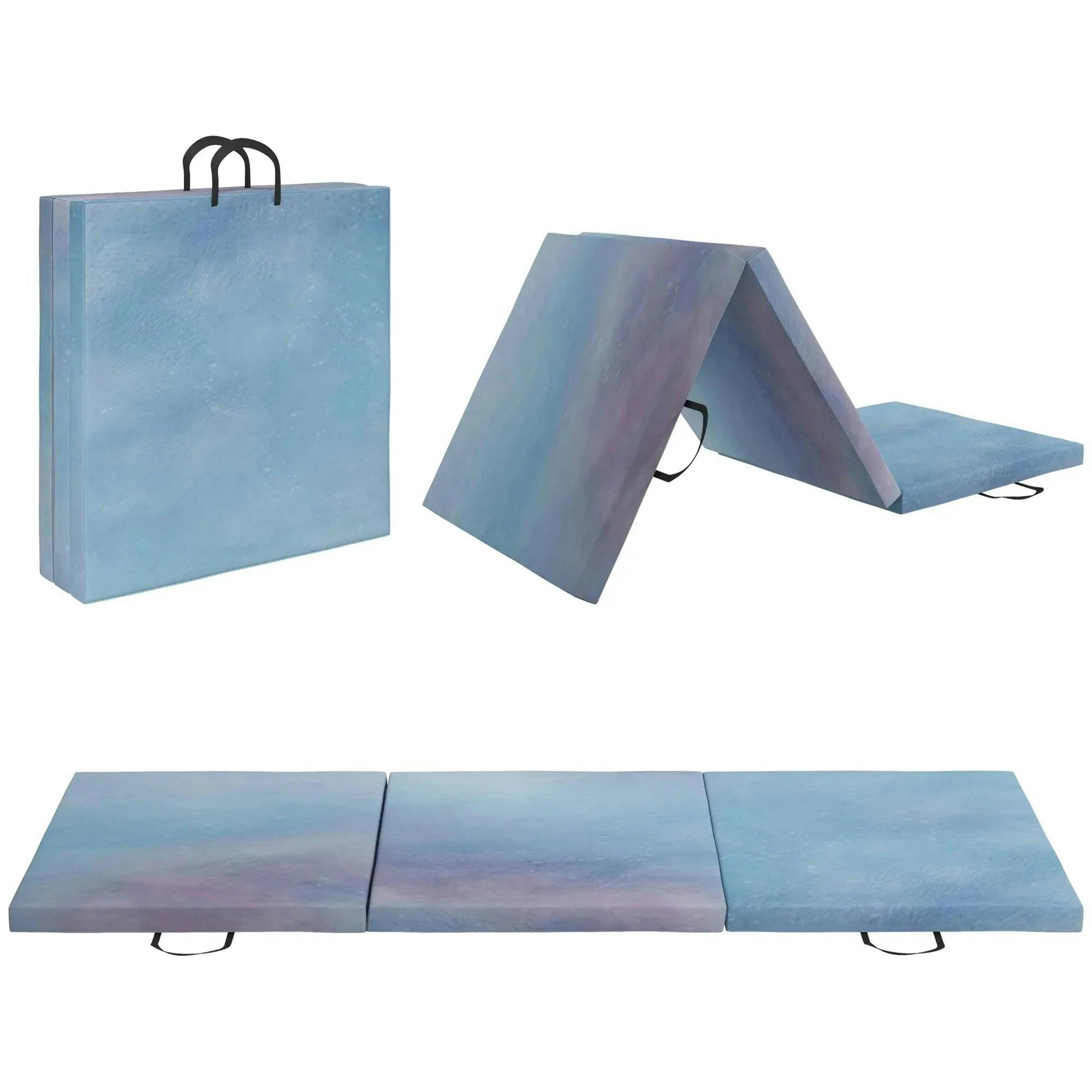 Tri-Fold Crash Mat, Foldable 6FT 2 Inch Thick Gymnastics Training Pad Blue - Image 6