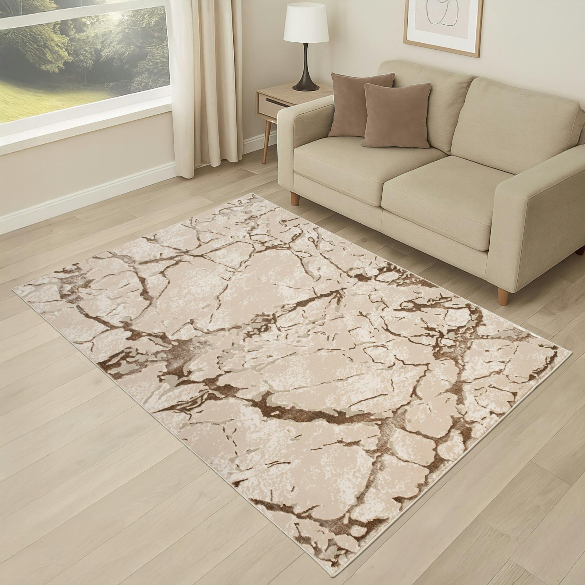 Rackhams Beige Venice Modern Shimmer Rug - 200Cm X 290Cm (6.5Ft X 9.5Ft)