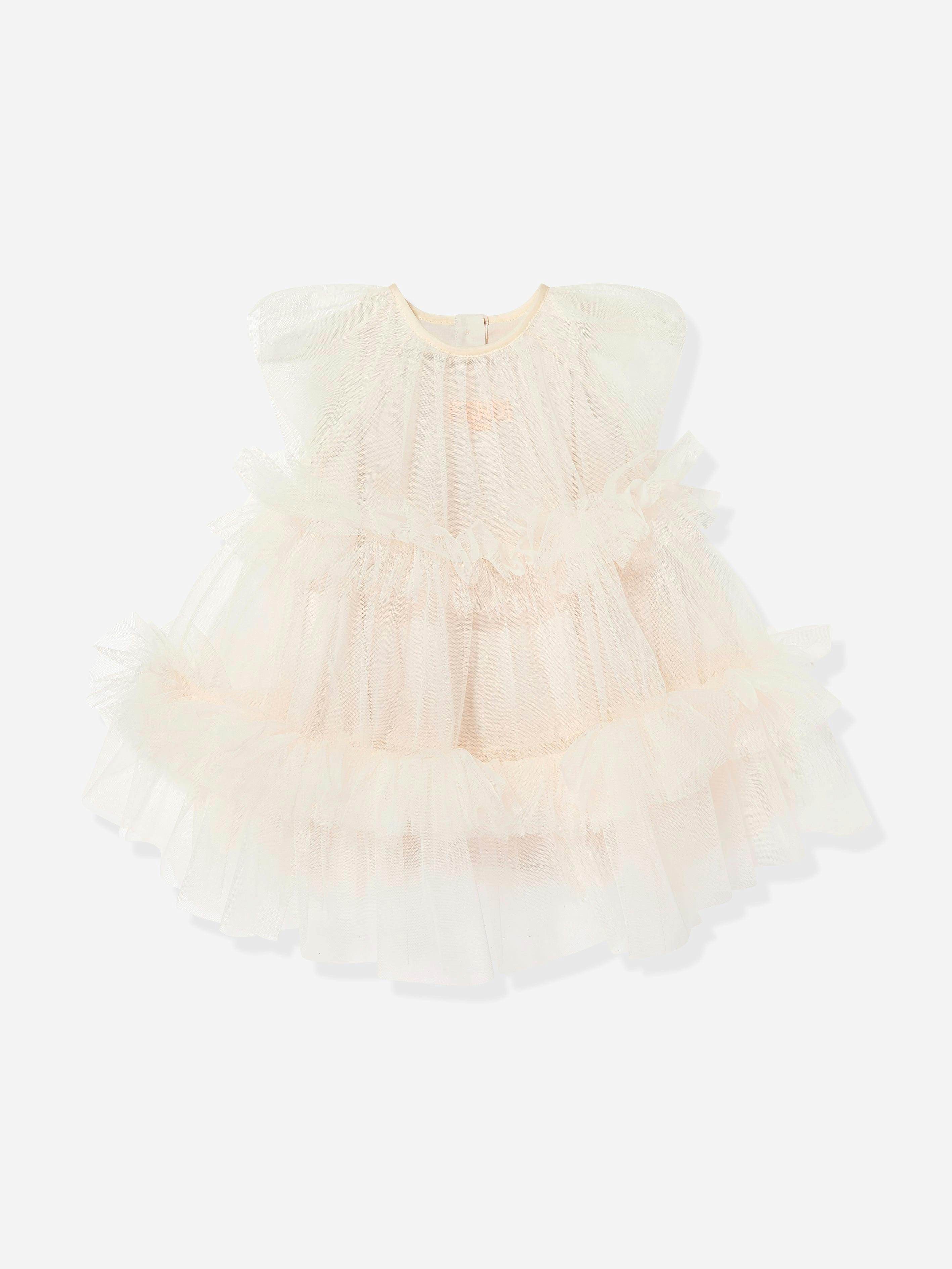 Fendi Kids Girls Pink Fendi Baby Tulle Dress In - 36 Mths