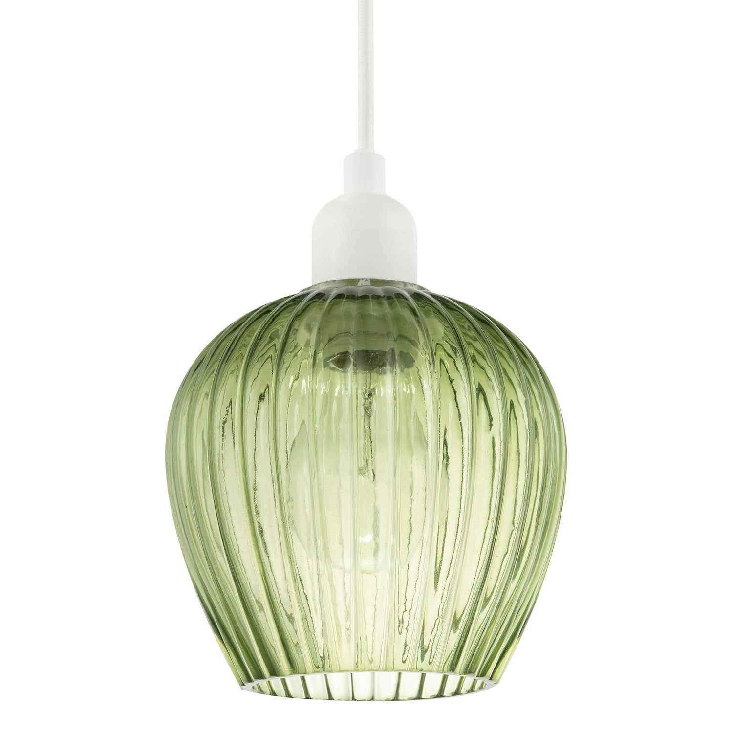 Happy Homewares Green Modern Easy Fit Pendant Lighting Shade With Ridged Fluted Lines